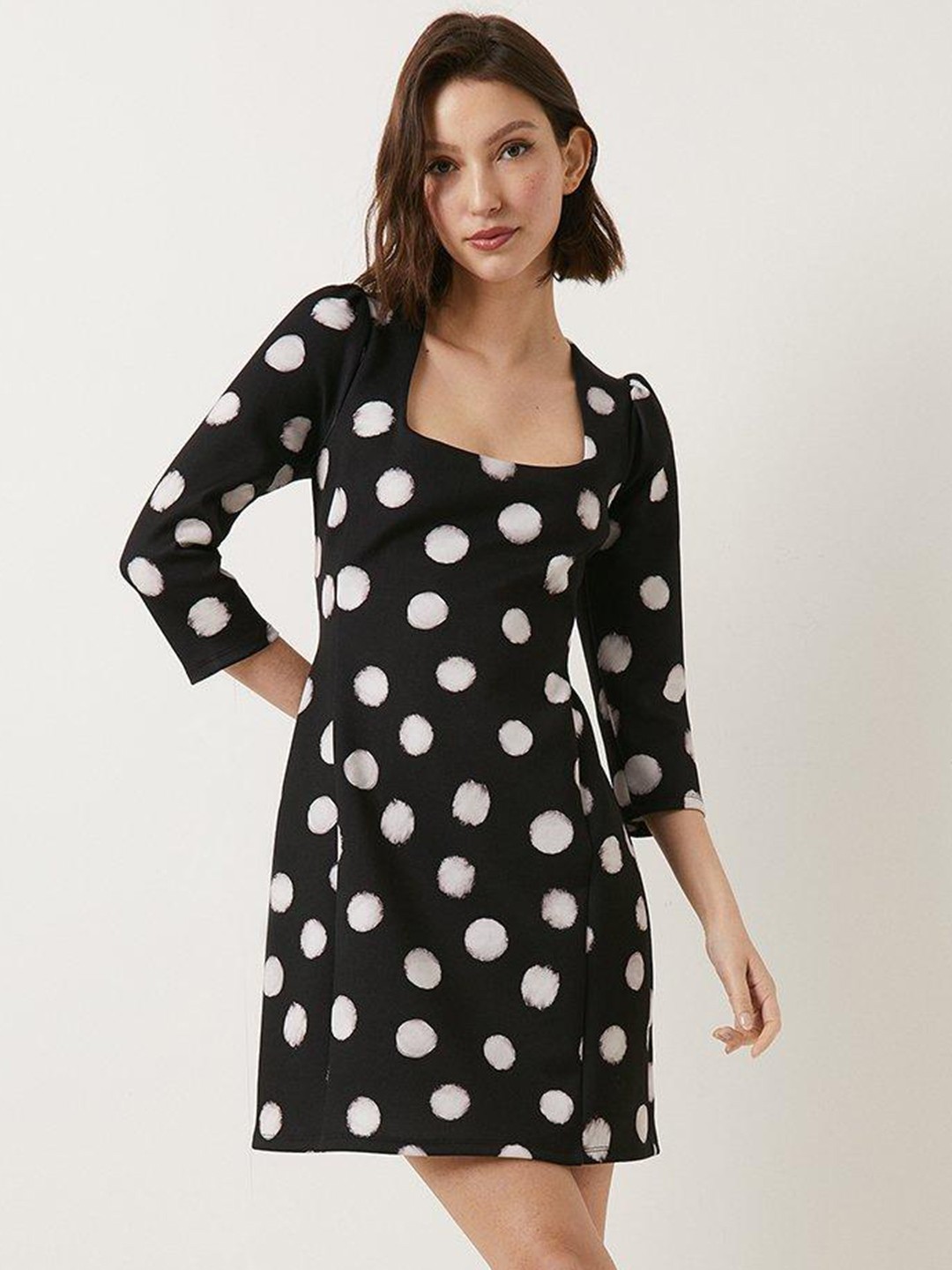 

OASIS Polka Dots Print Scuba Shift Mini Dress, Black