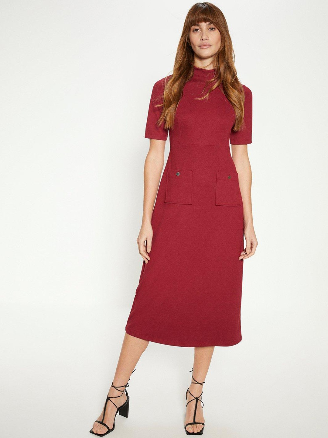 

OASIS Ponte Pocket Detail A-Line Midi Dress, Maroon