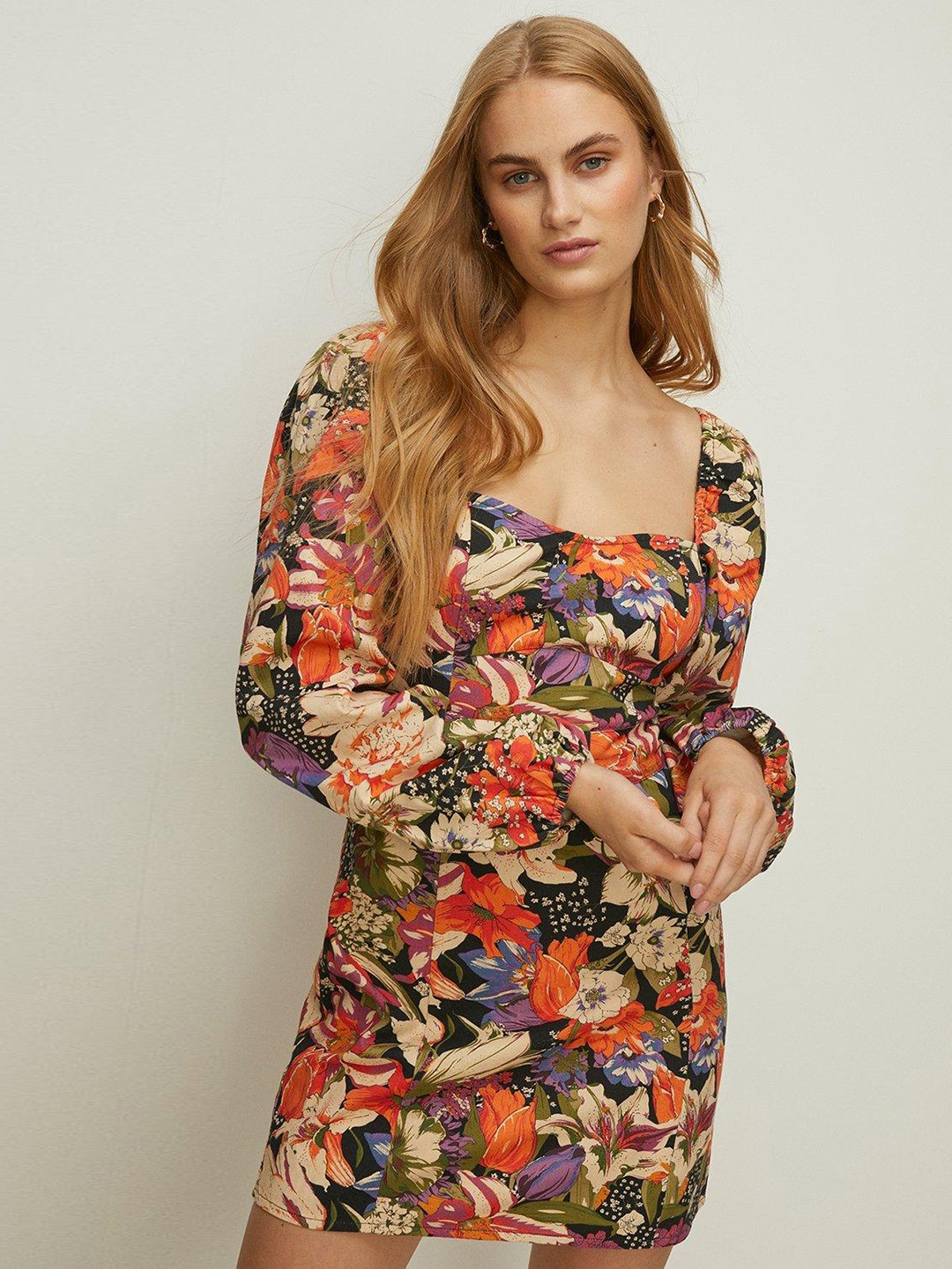 

OASIS Cotton Belted Floral Print Mini Dress, Multi