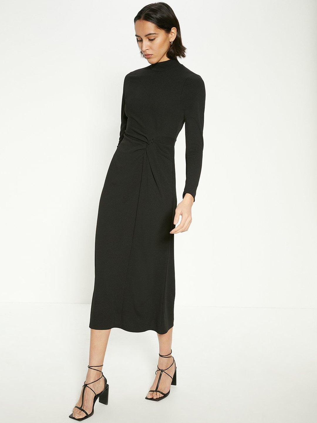 

OASIS Twist Detail Funnel Neck Scuba Crepe A-Line Midi Dress, Black