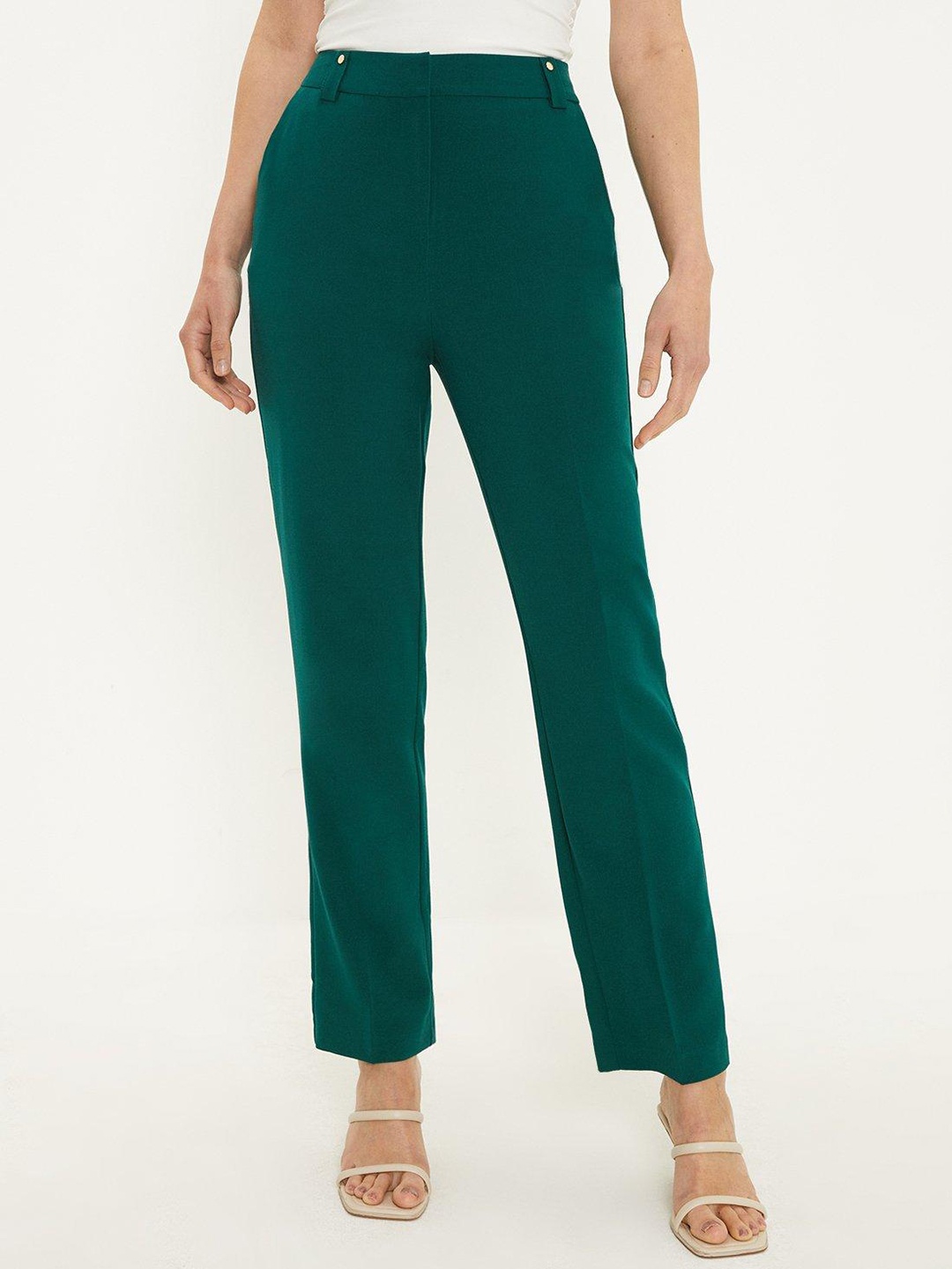 

OASIS Women Straight Fit High-Rise Trousers, Green