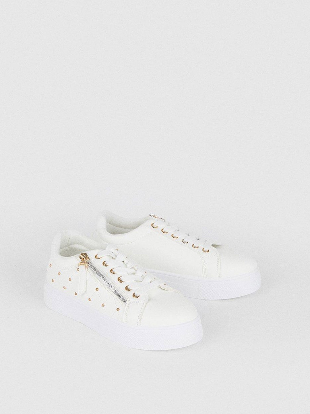 

OASIS Women Studded Side Zip Trainers, White