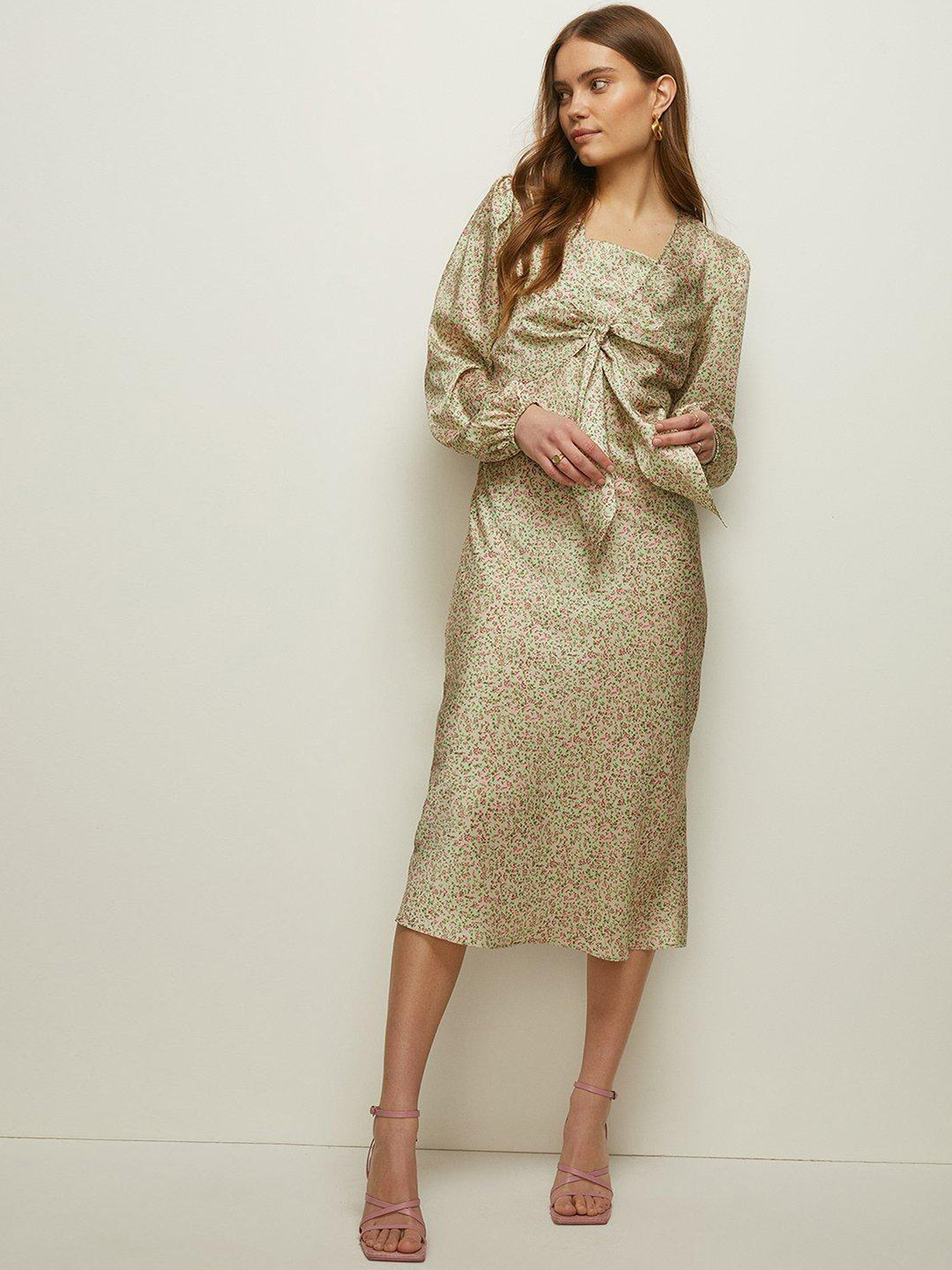 

OASIS Floral Print Satin Sheath Midi Dress, Green