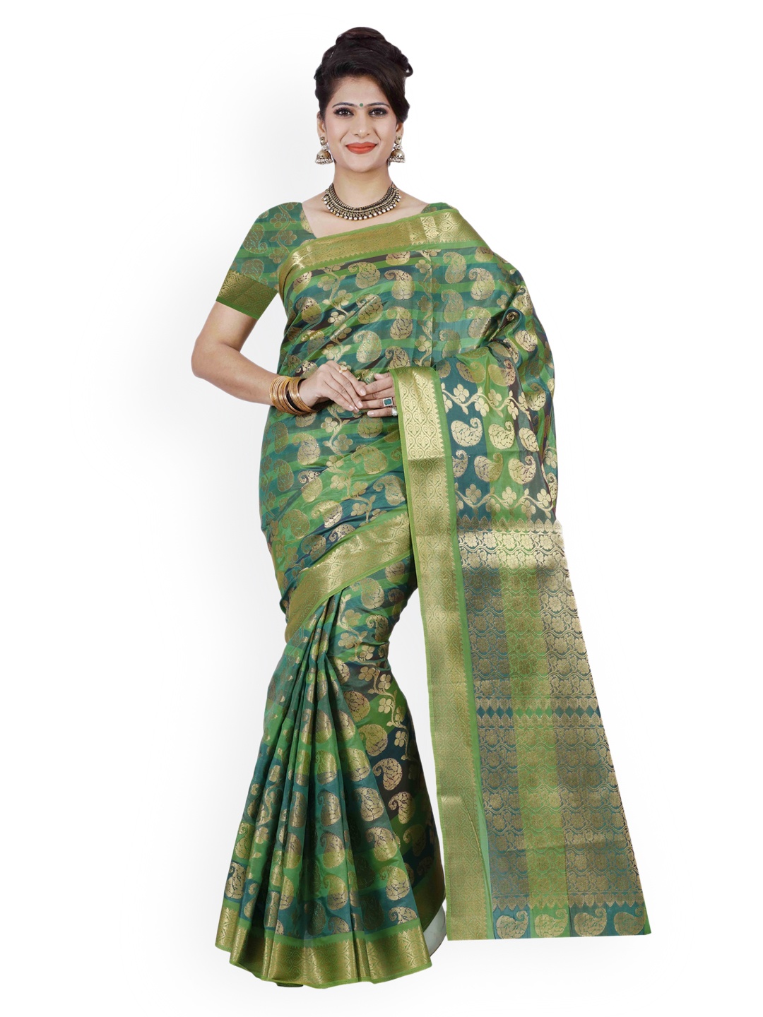 

MIMOSA Green Woven Design Art Silk Saree