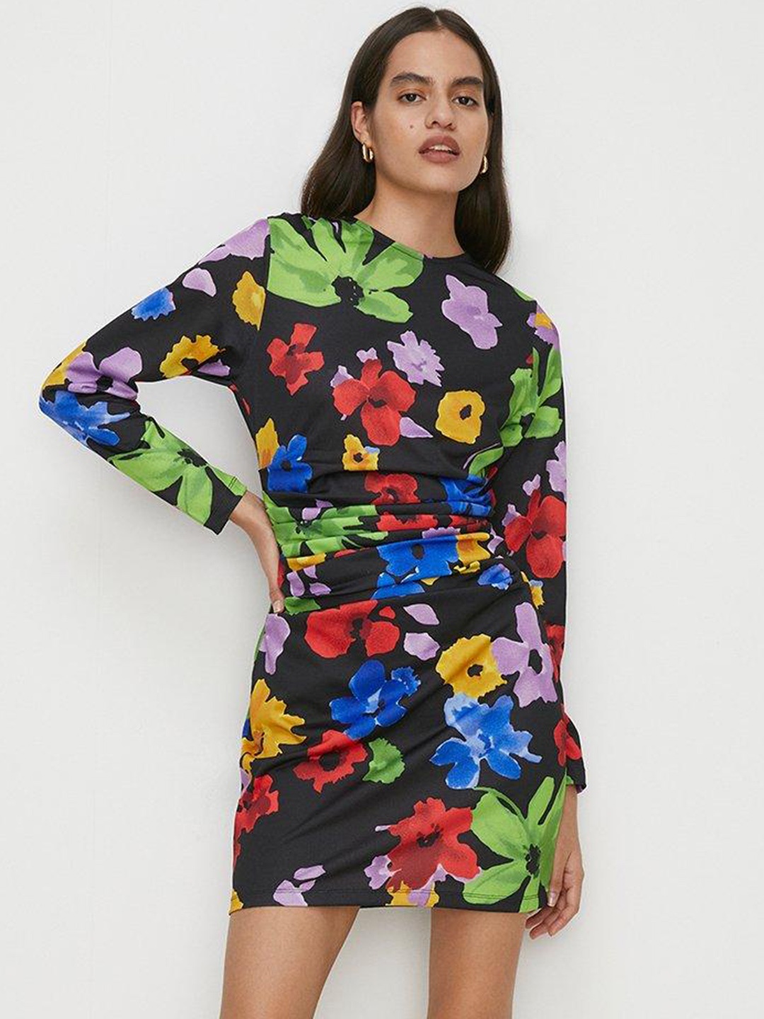 

OASIS Floral Draped Crepe Bodycon Mini Dress, Multi