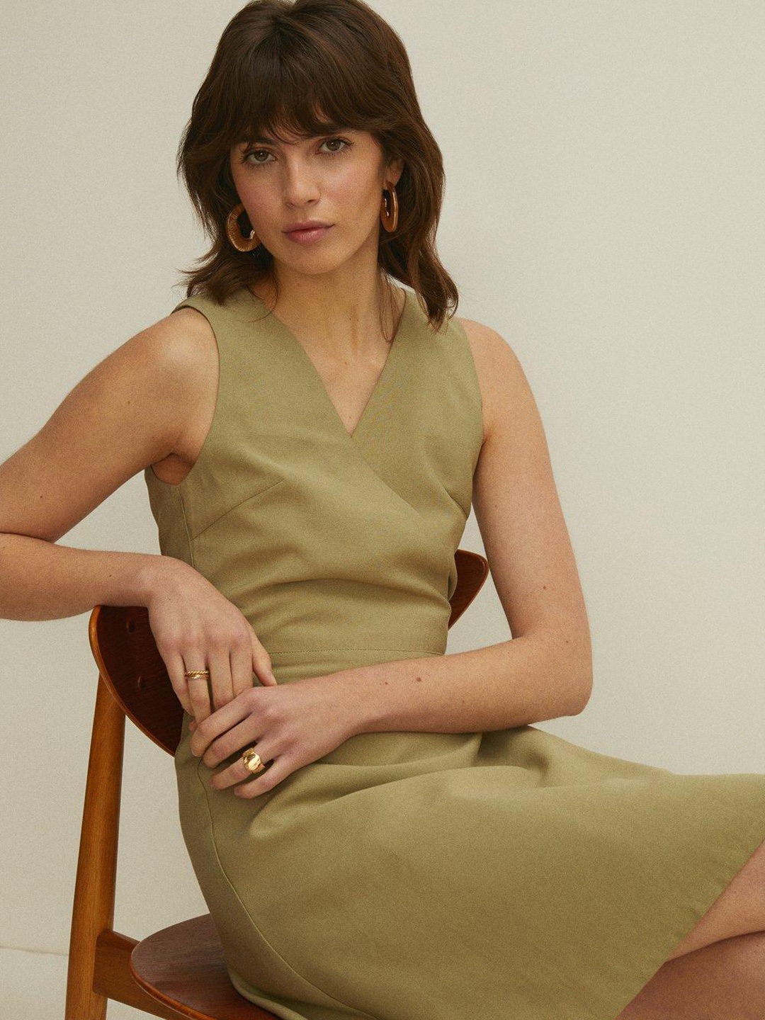 

OASIS Linen Blend Wrap Tailored Dress, Green