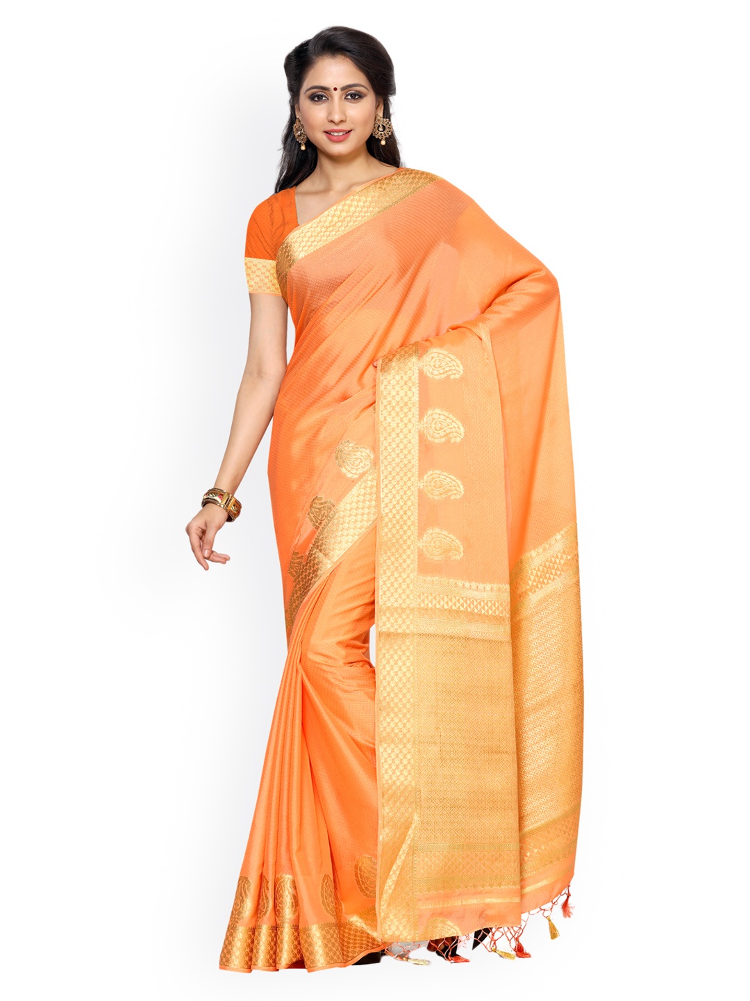 

MIMOSA Orange Woven Design Poly Crepe Saree