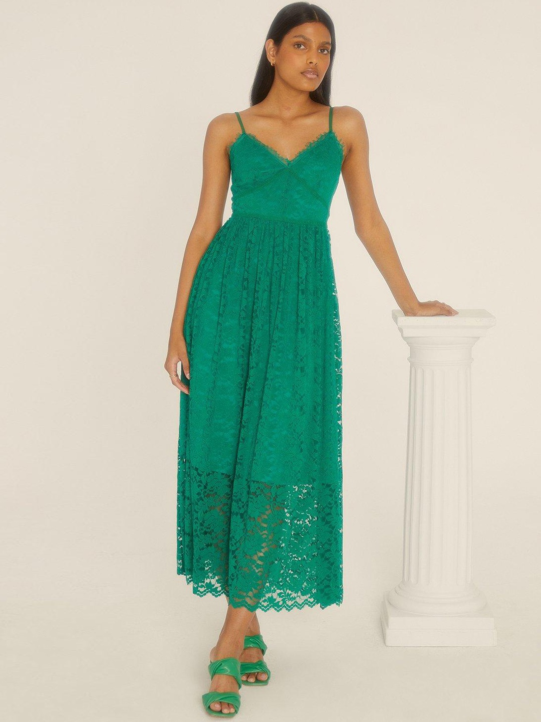 

OASIS Strappy Lace A-Line Maxi Dress, Green