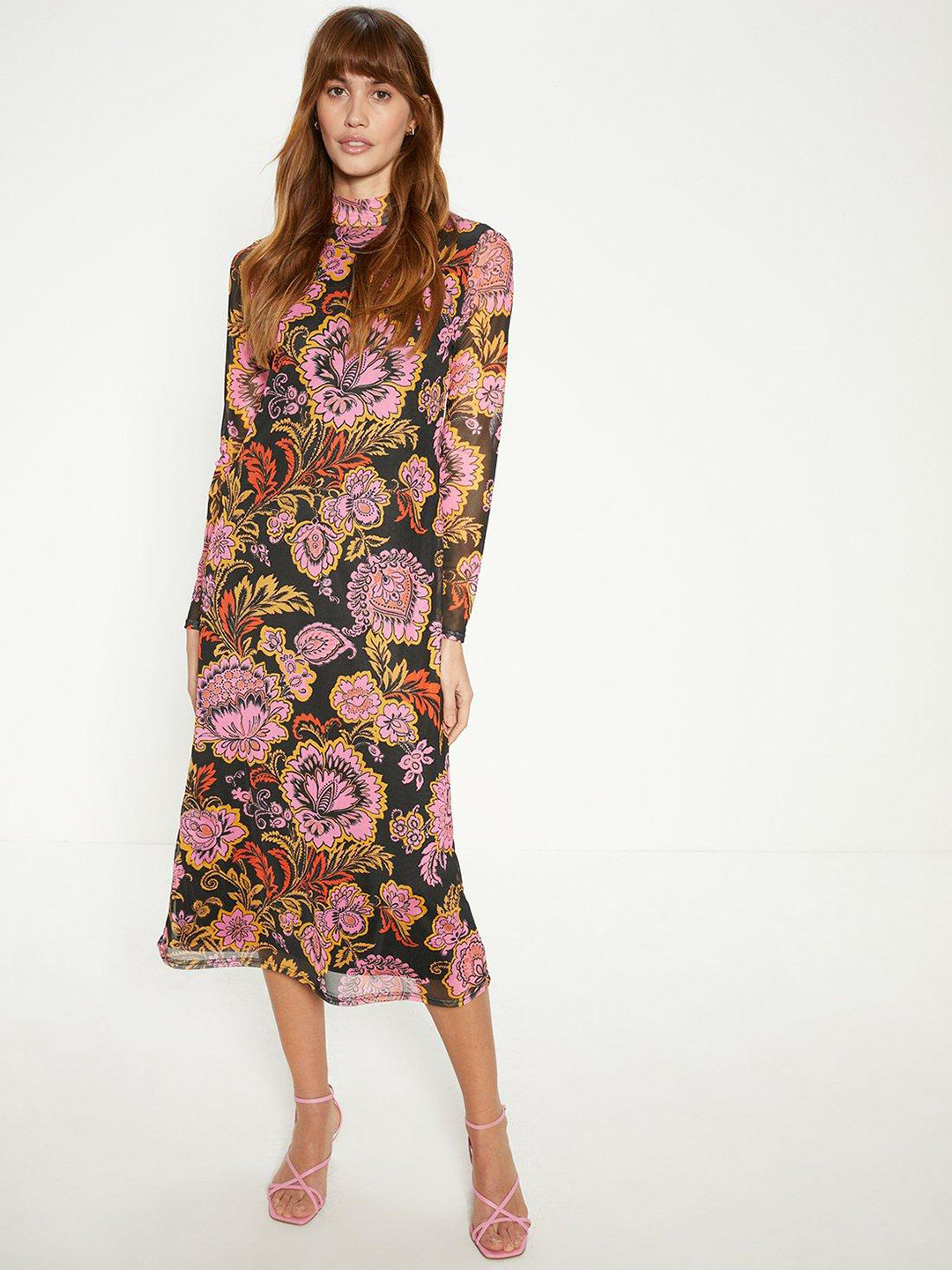 

OASIS Floral Printed A-Line Midi Dress, Pink