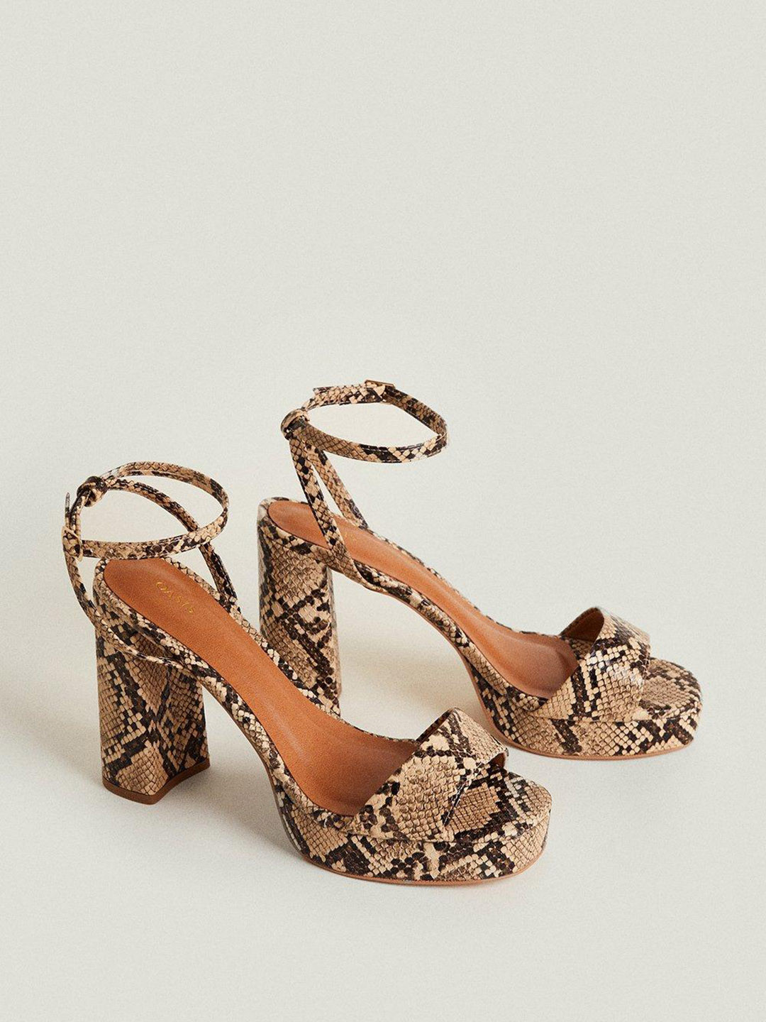 

OASIS Animal Print Block Heel Sandals, Beige