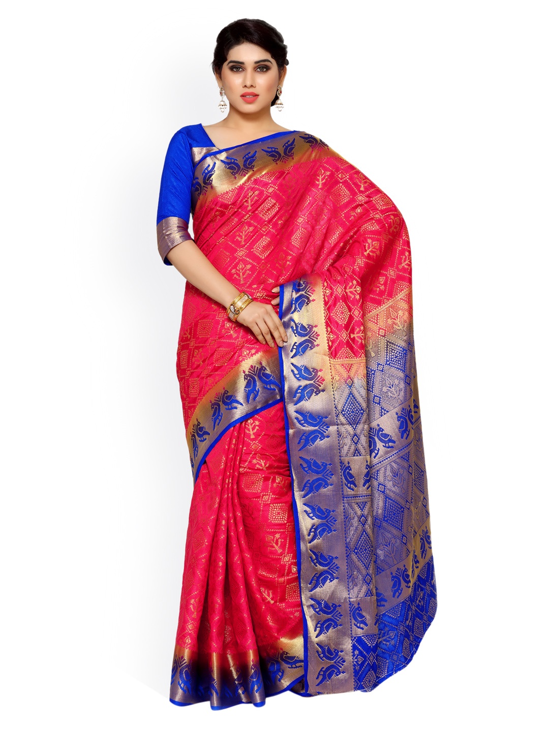

MIMOSA Coral Pink Art Silk Woven Design Kanjeevaram Saree