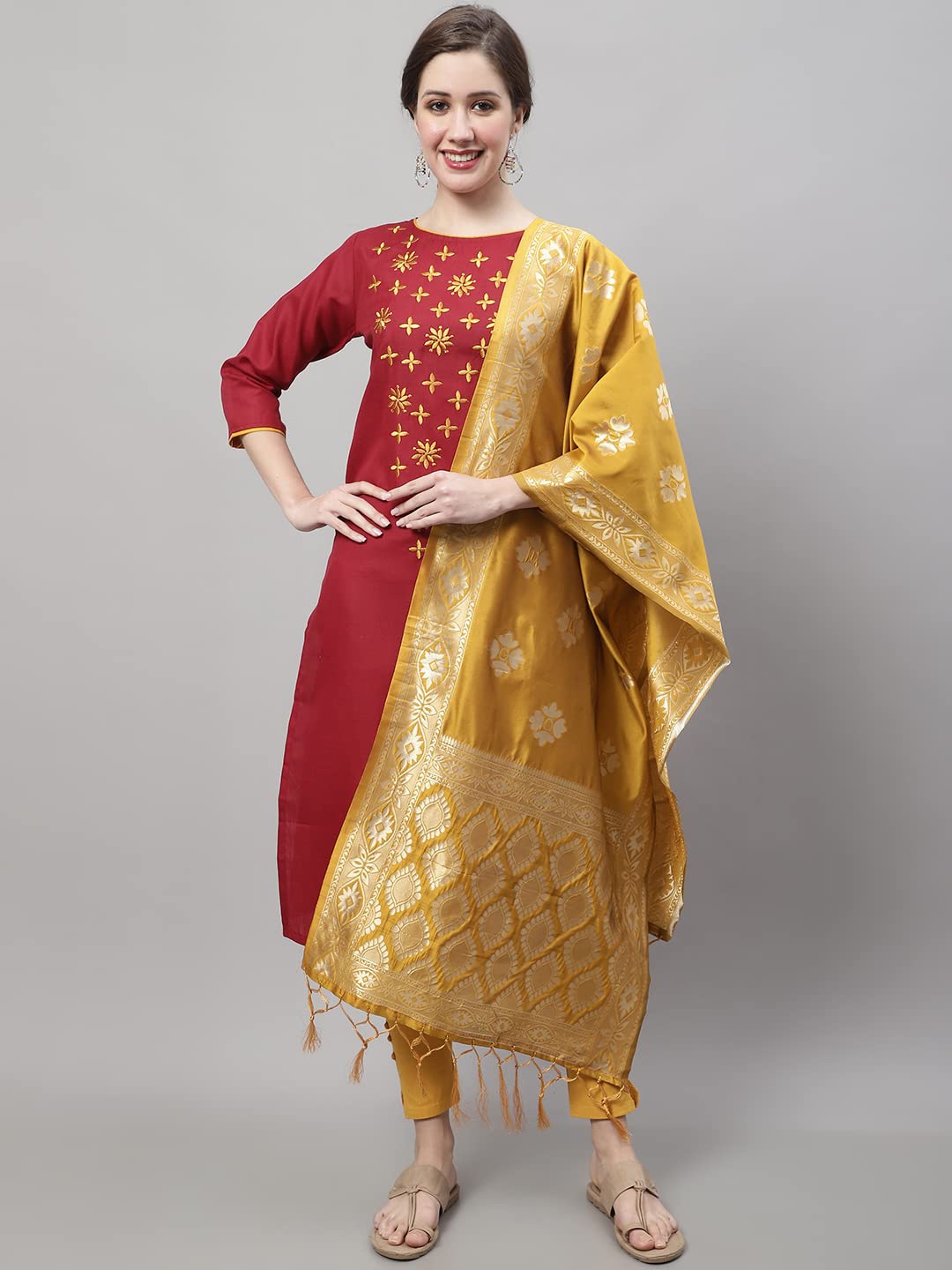 

KALINI Women Maroon Embroidered Flared Sleeves Sequinned Kurta