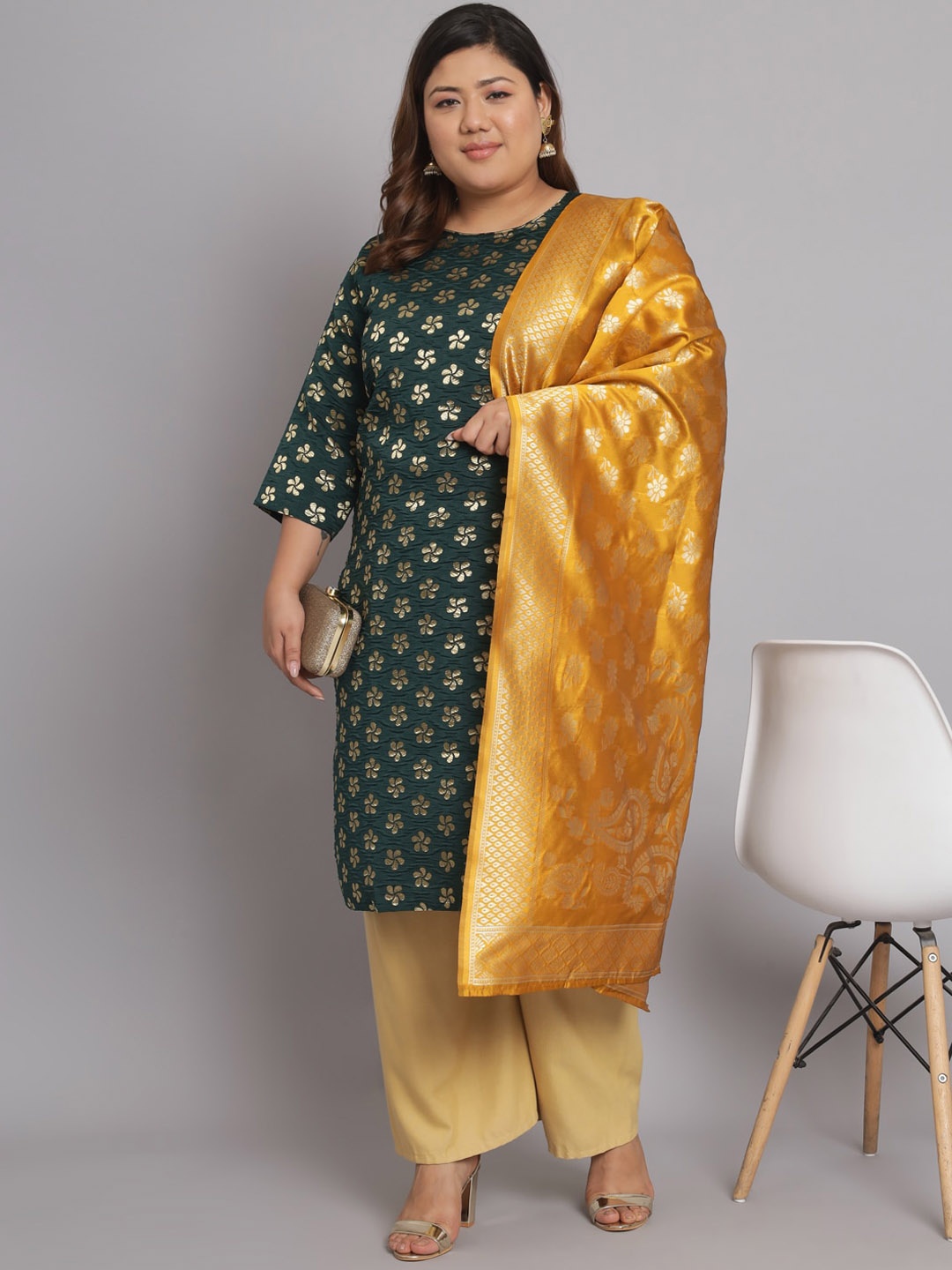 

KALINI Plus Size Ethnic Motifs Printed Kurta With Palazzo & Dupatta, Green