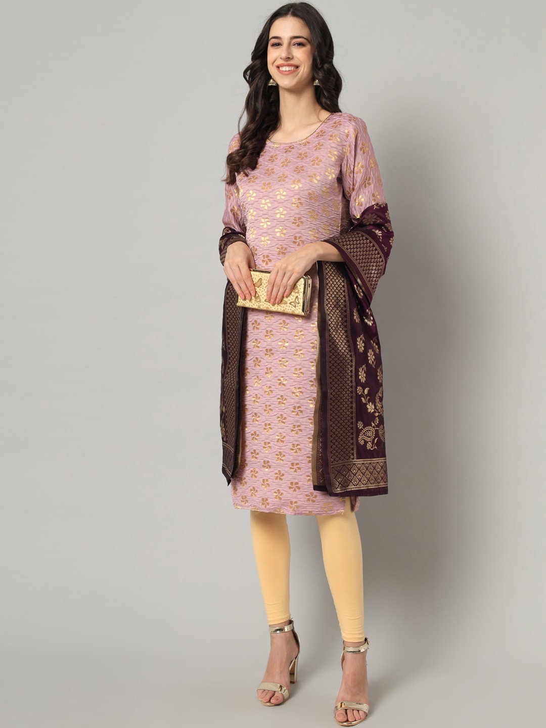 

KALINI Women Pink Ethnic Motifs Printed Flared Sleeves Thread Work Kurta