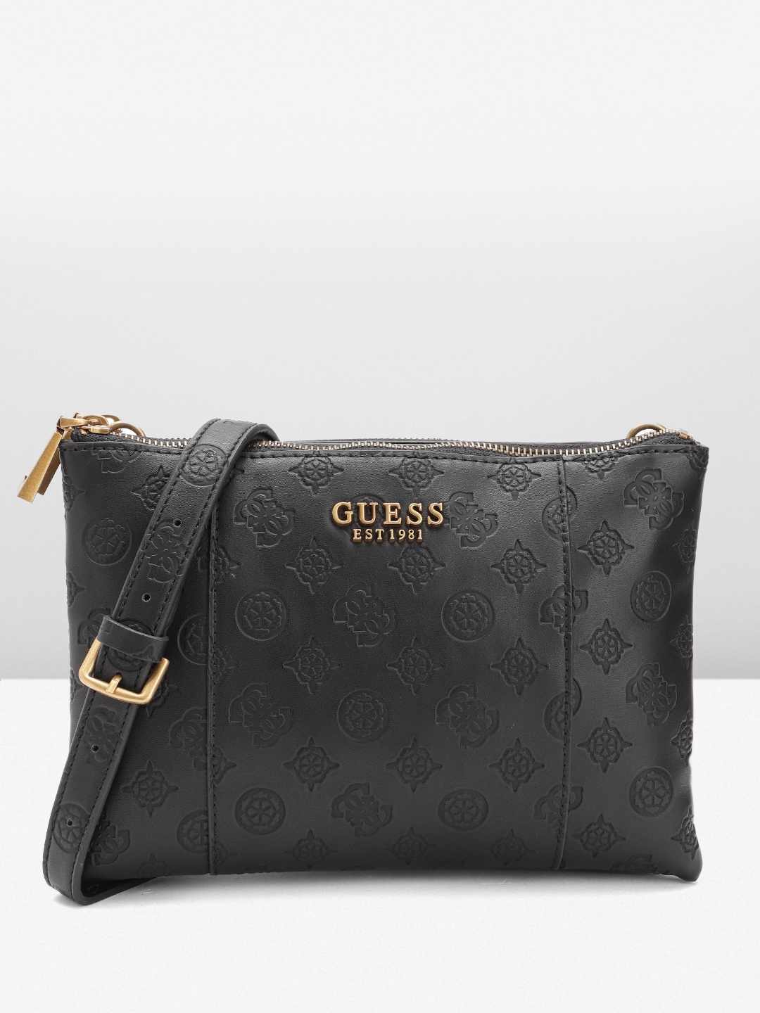 

GUESS Women Textured Structured Sling Bag, Black