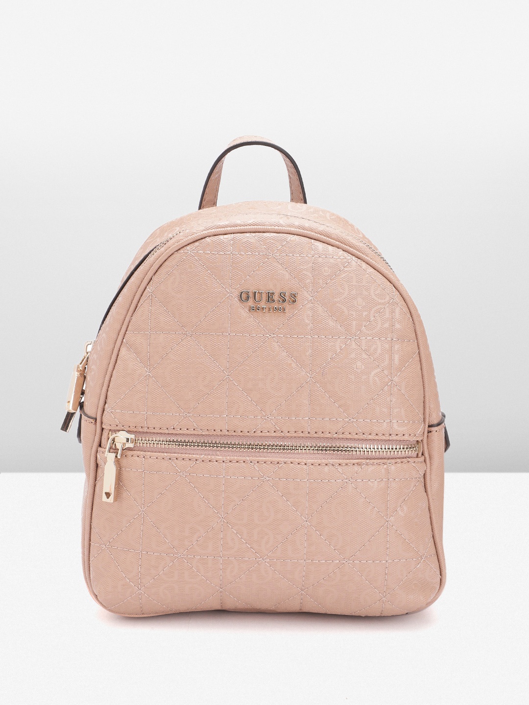 

GUESS Women Brand Logo Textured Backpack with Quilted Detail, Pink
