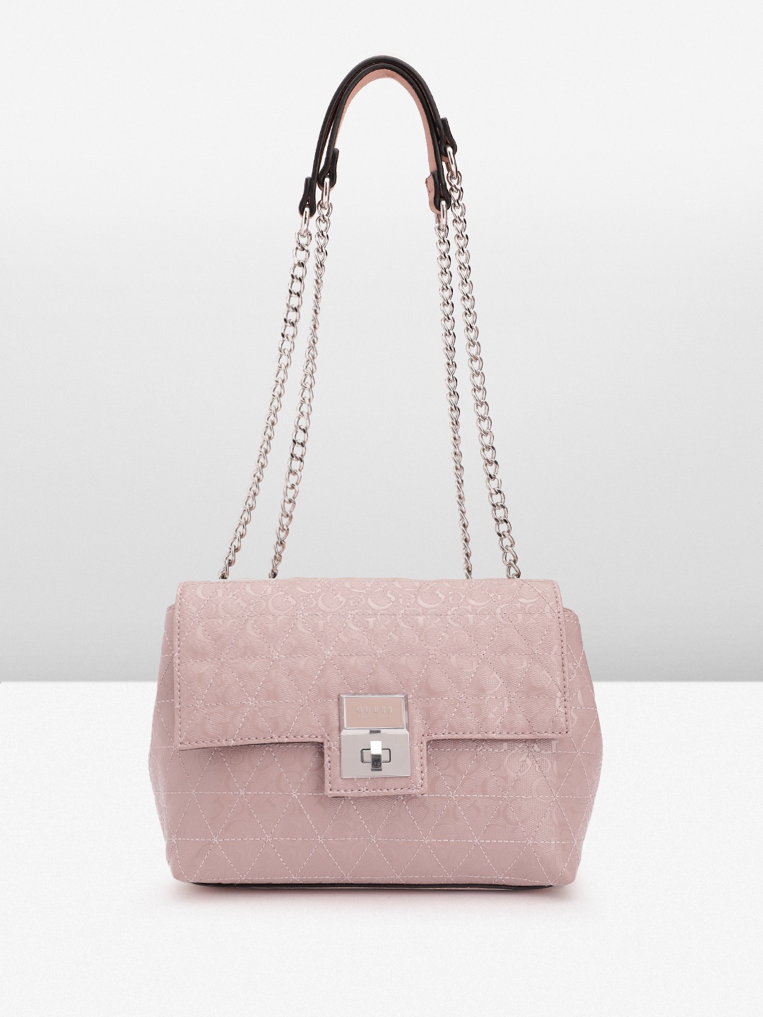 

GUESS Women Brand Logo Textured Structured Sling Bag with Quilted Detail, Rose