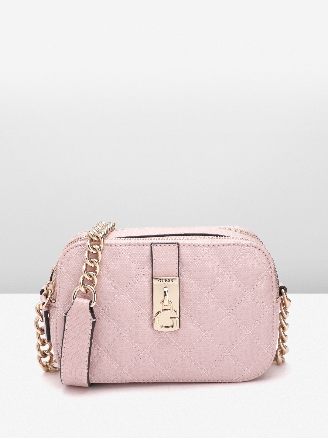 

GUESS Women Quilted Textured Structured Sling Bag, Pink