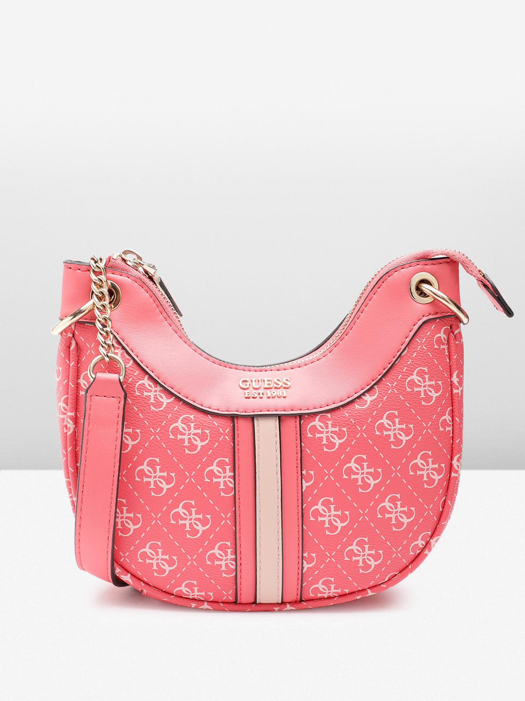 

GUESS Women Brand Logo Printed Structured Sling Bag, Pink
