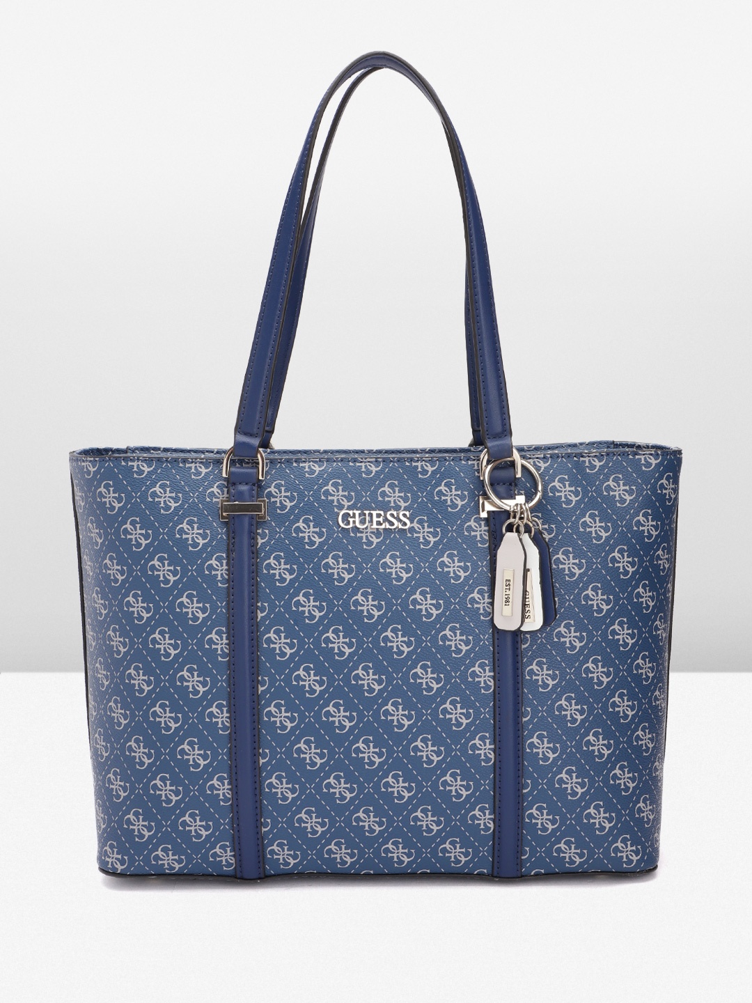 

GUESS Women Brand Logo Printed Structured Shoulder Bag, Navy blue