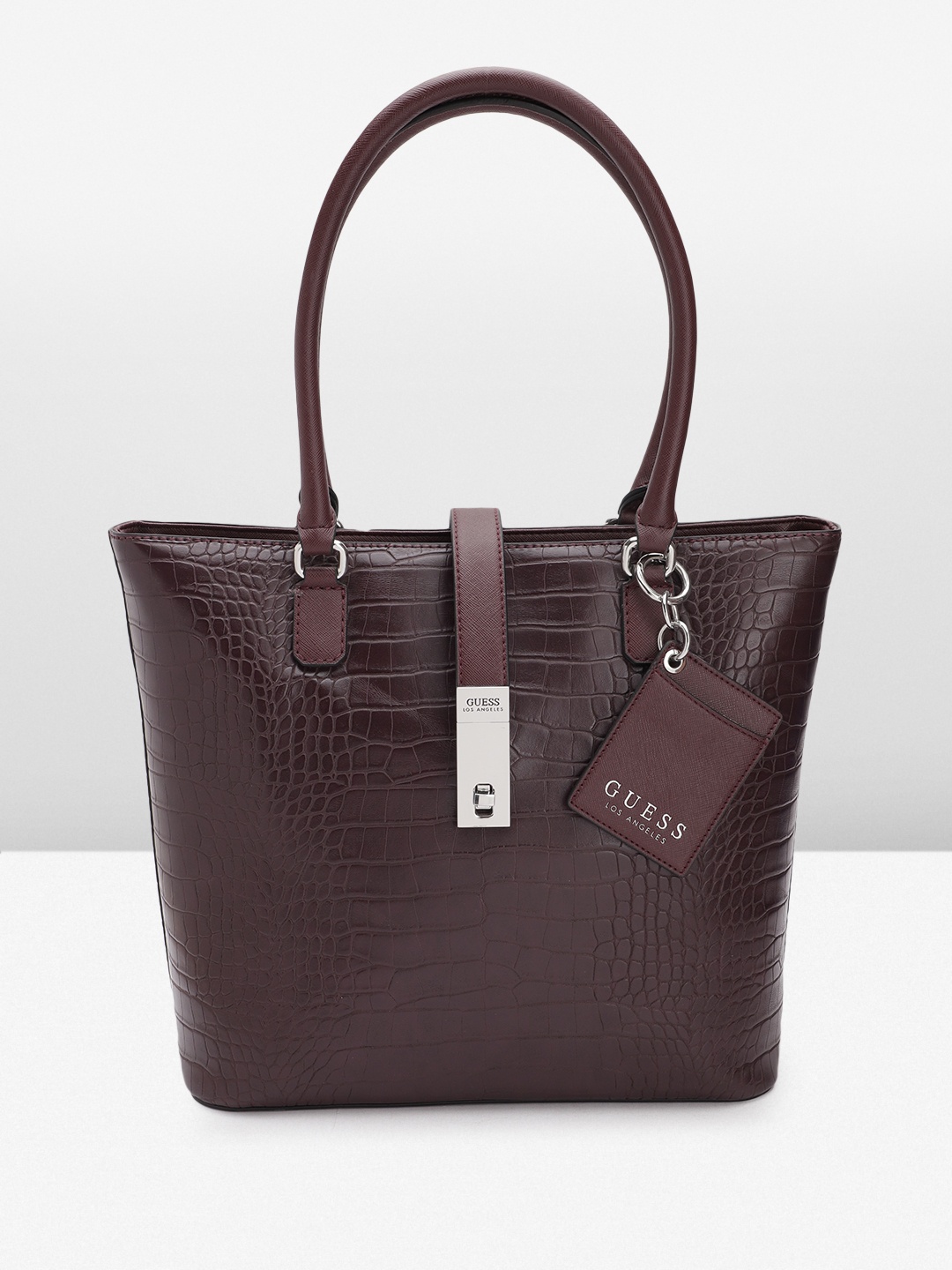 

GUESS Women Croc Textured Structured Shoulder Bag, Maroon