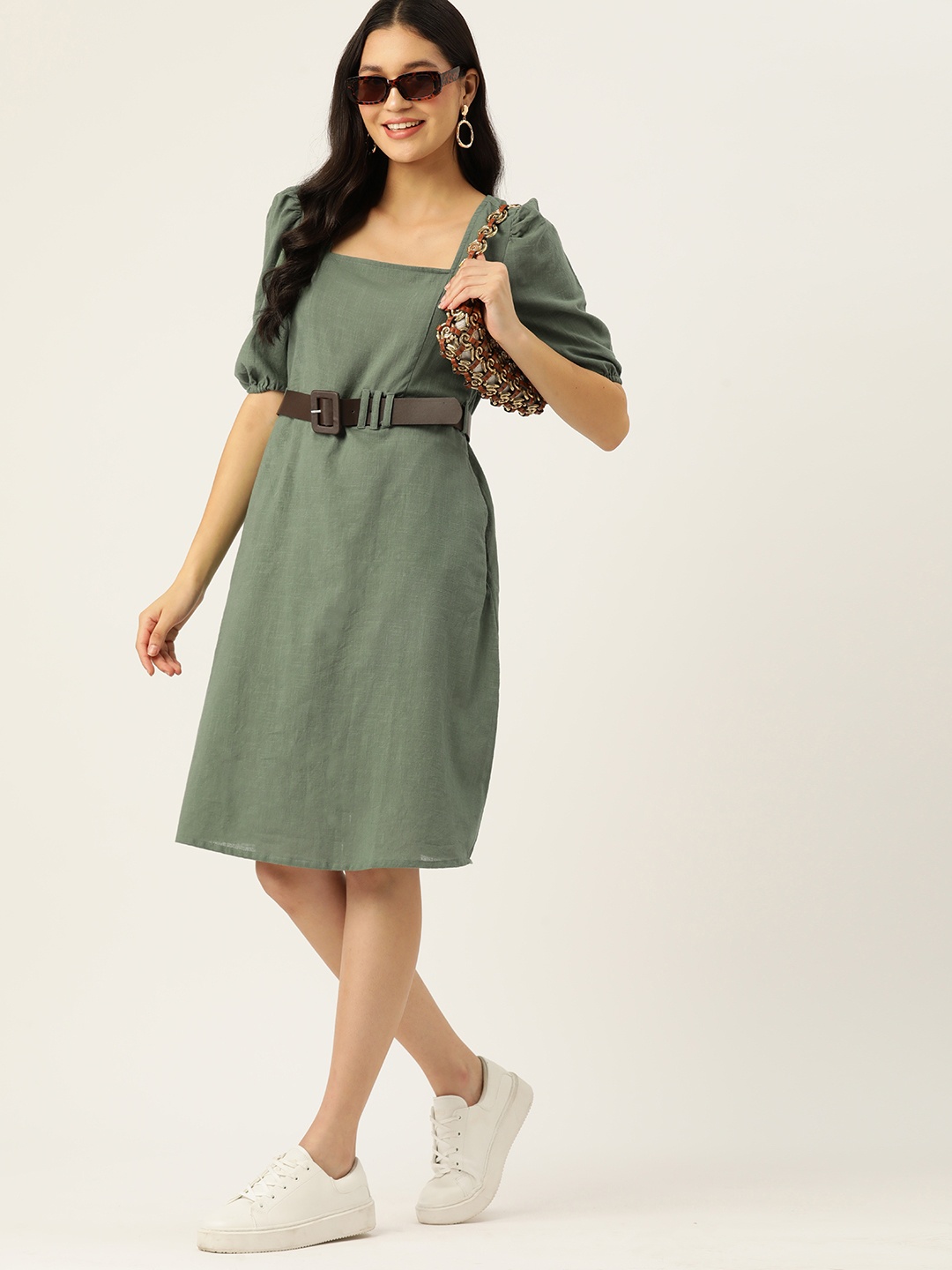 

DressBerry Solid A-Line Dress, Olive