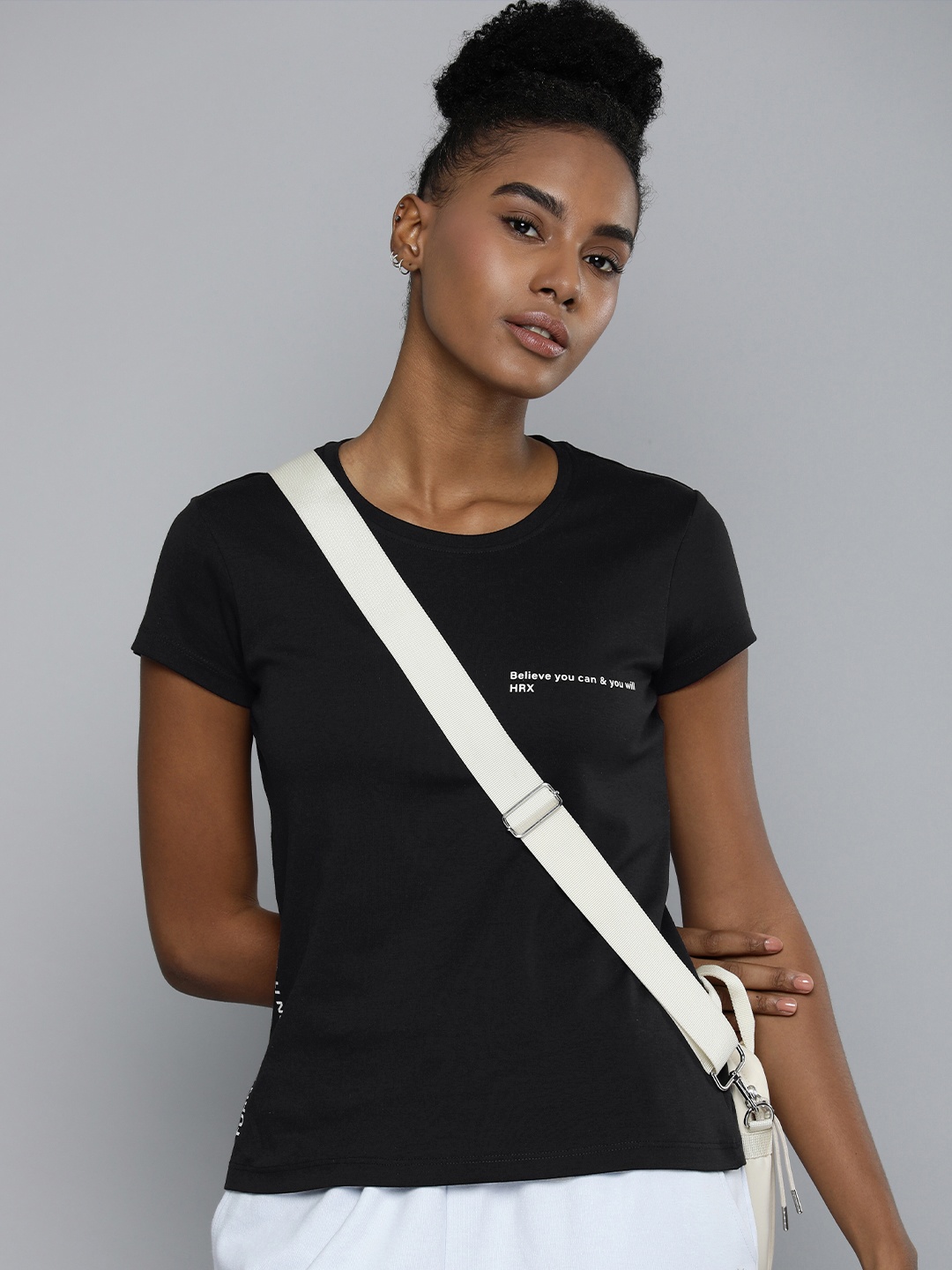 

HRX by Hrithik Roshan Women Typography Printed Cotton T-shirt, Black