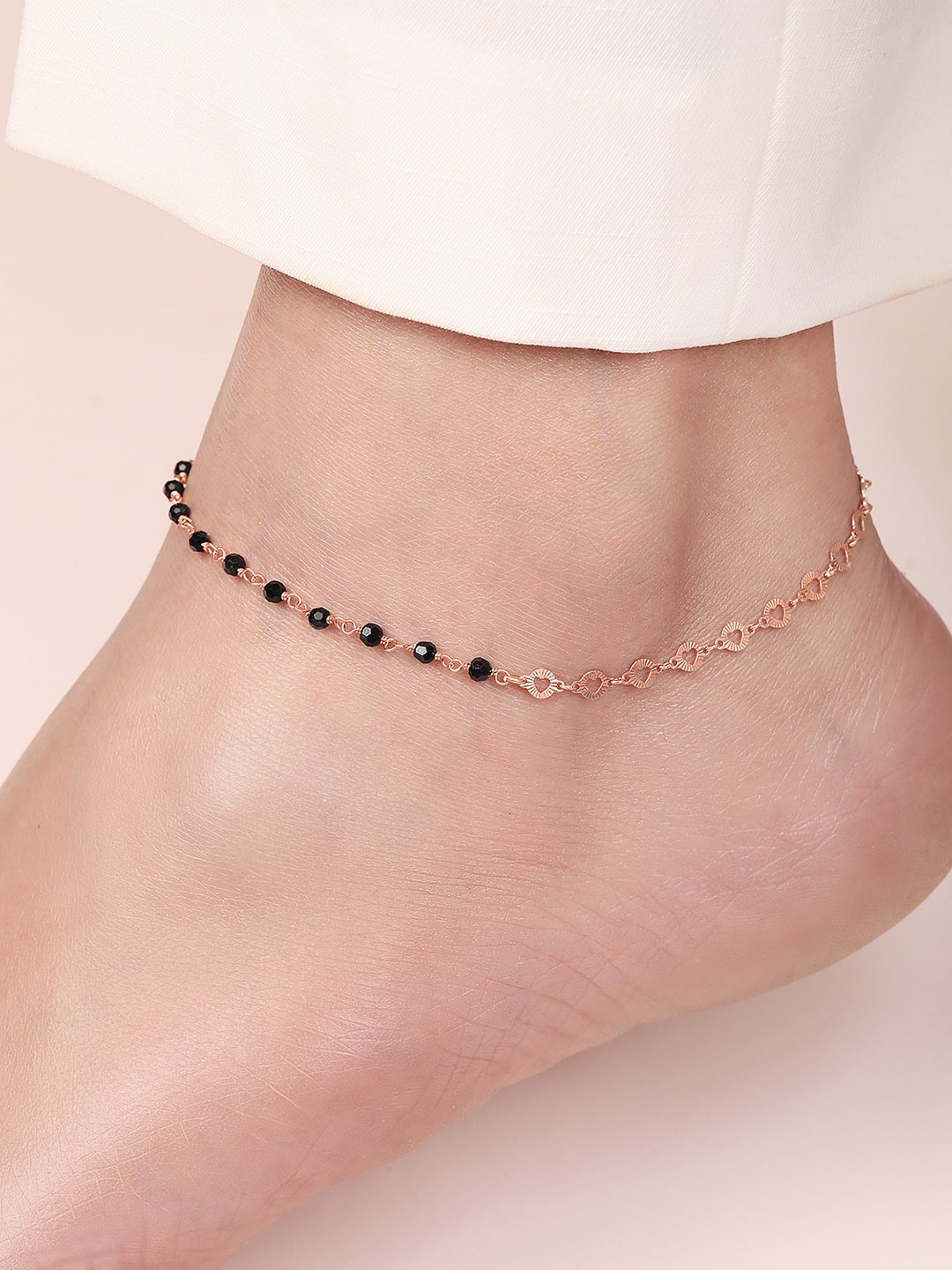 

Zavya Women Rose Gold-Plated Beaded 925 Sterling Silver Anklet