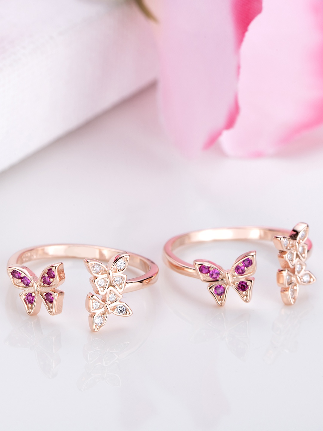 

Zavya Women Set of 2 Rose Gold-Plated CZ Studded Sterling Silver Floral Toe Rings