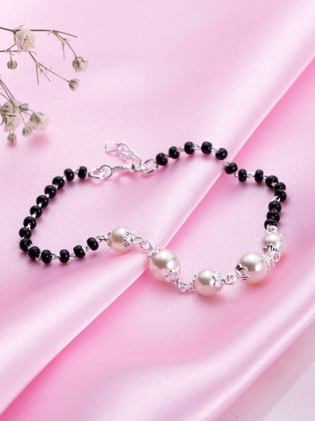 

Zavya 925 Women Pure Silver Pearls Rhodium-Plated Charm Bracelet