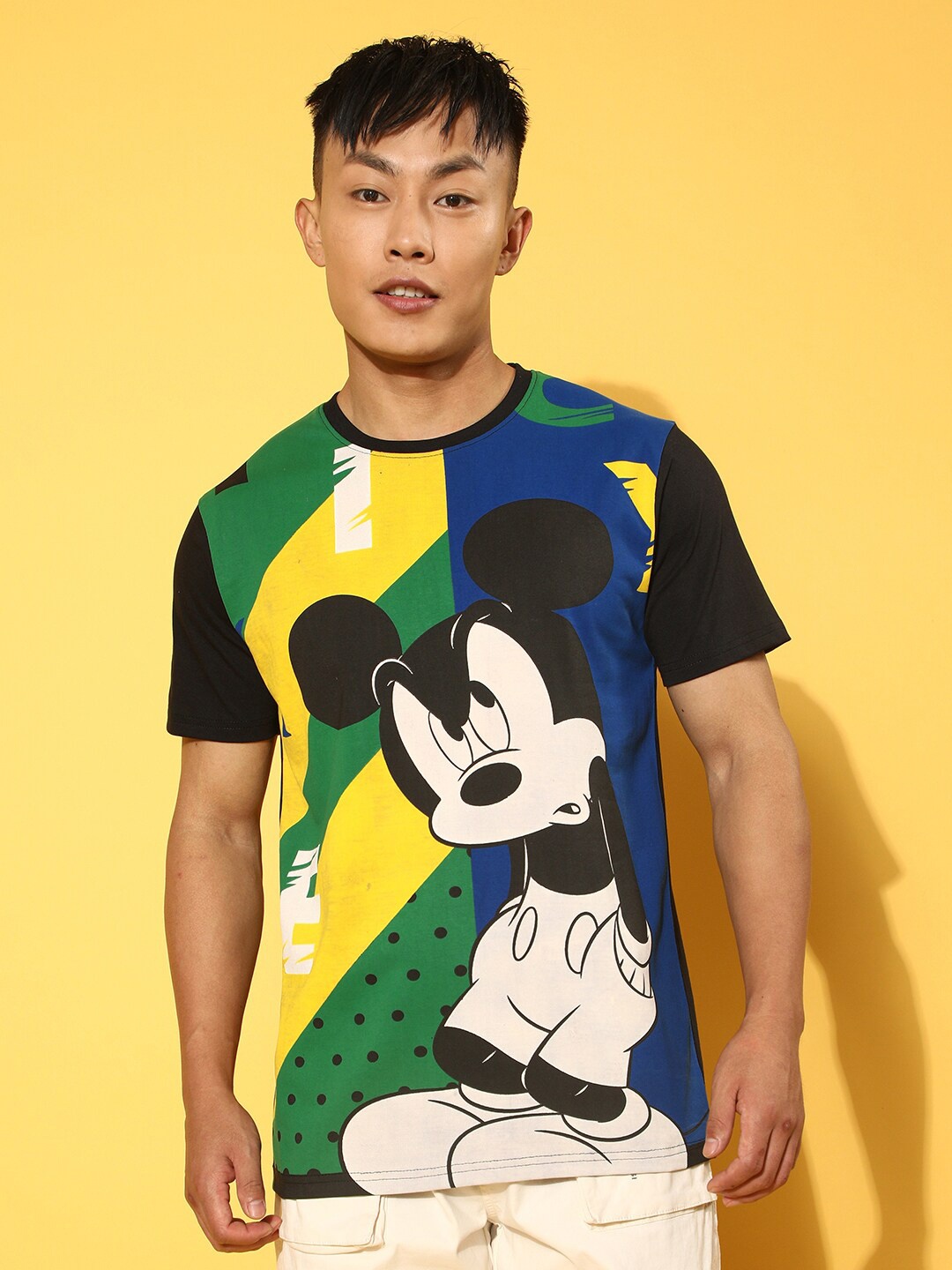 

VEIRDO Mickey Mouse Graphic Printed Cotton T-Shirt, Black