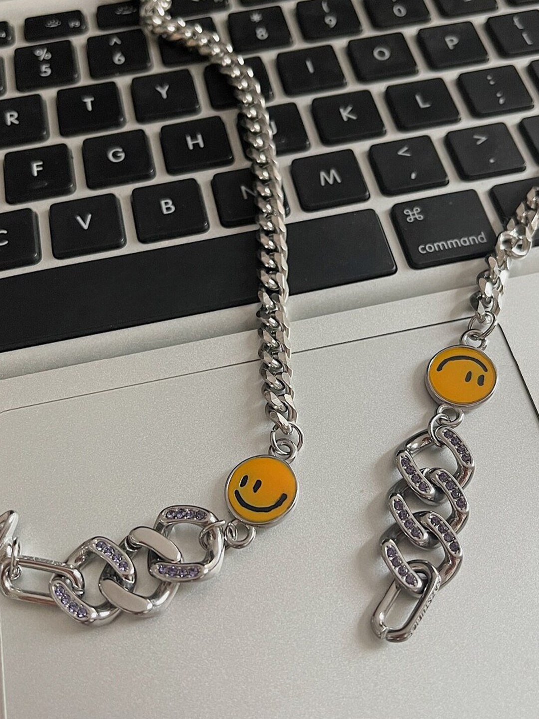 

SALTY Men Stainless Steel Stone Studed Chain, Silver
