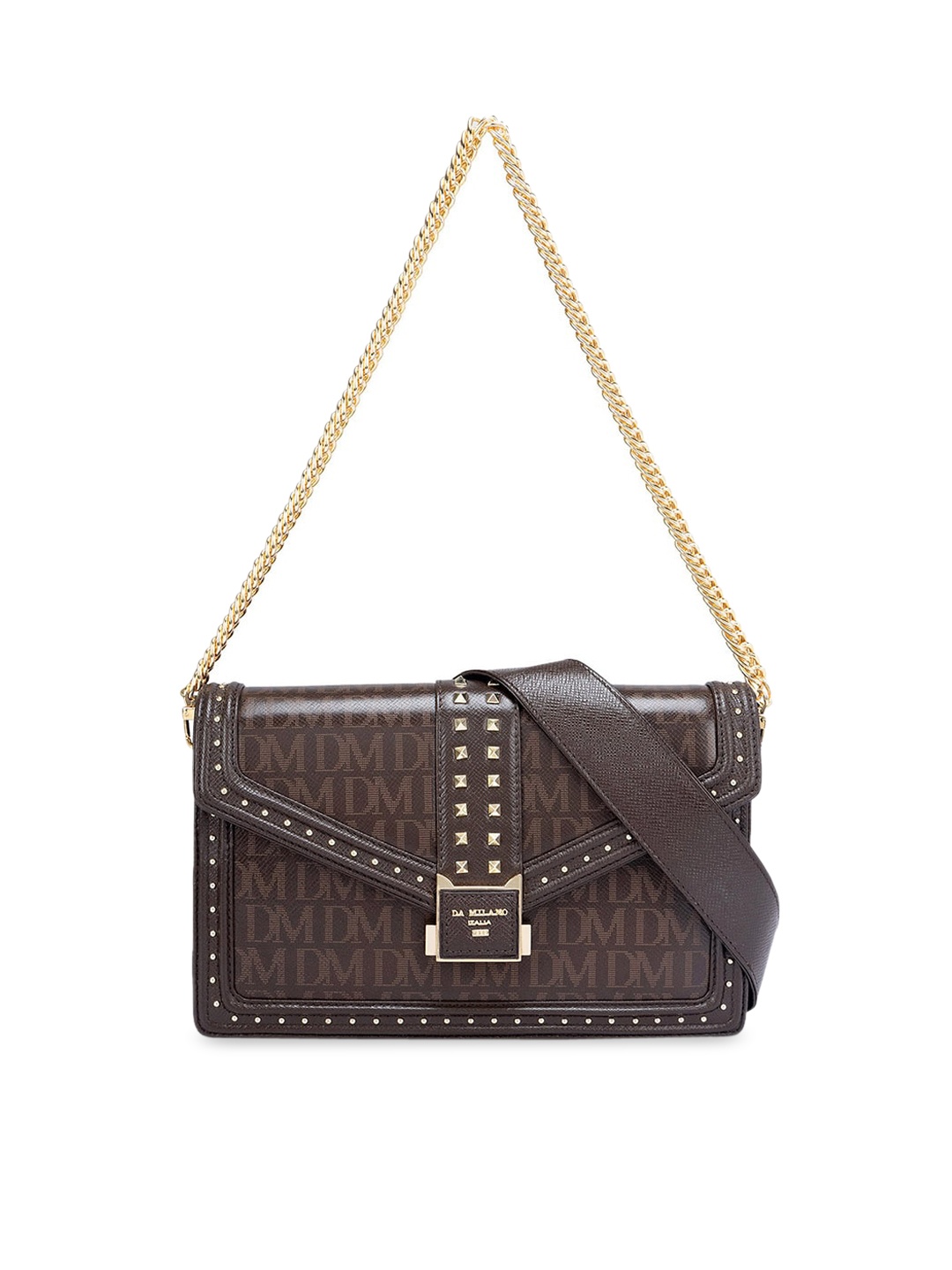 

Da Milano Printed Leather Structured Sling Bag, Brown
