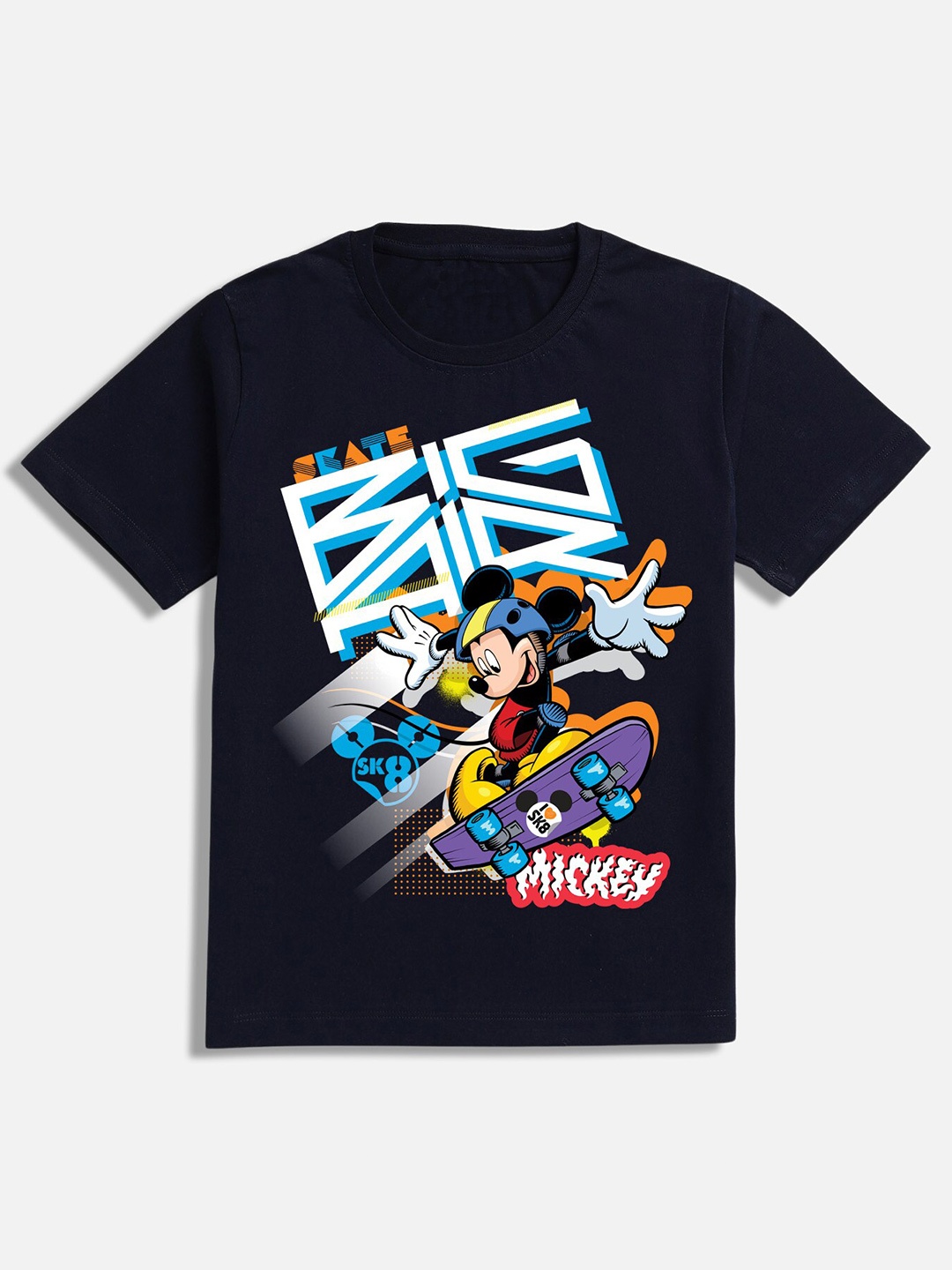 

BAESD Boys Mickey Mouse Printed Cotton T-shirt, Navy blue