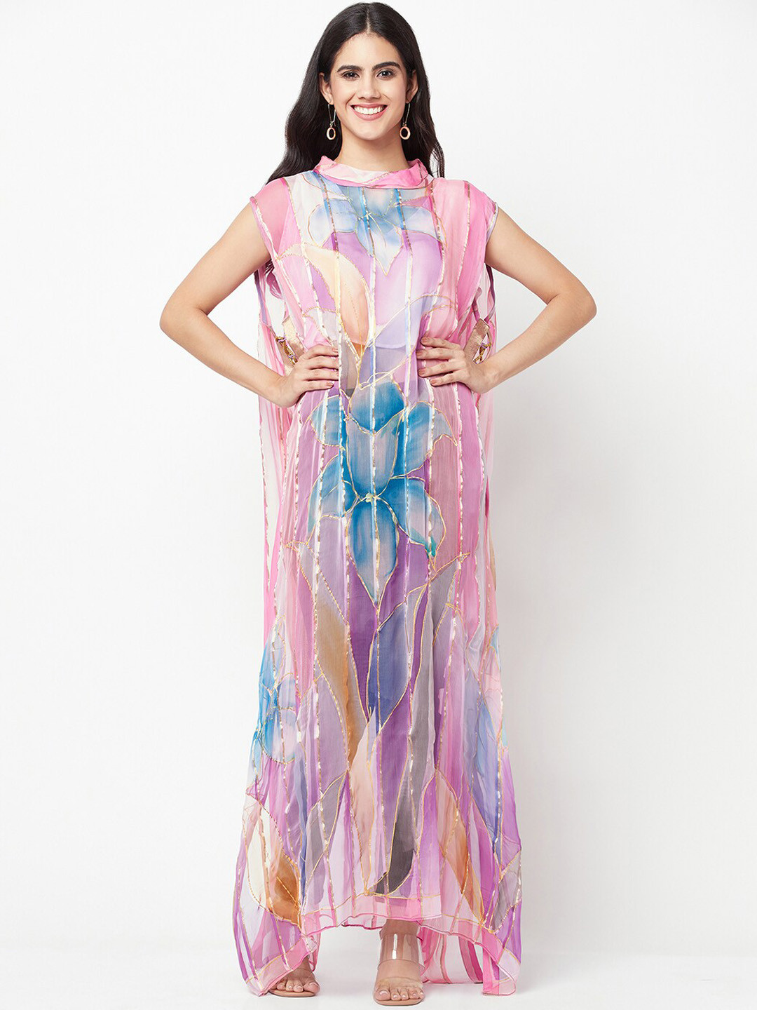 

La Vastraa Straight Maxi Length Ethnic Dresses, Pink