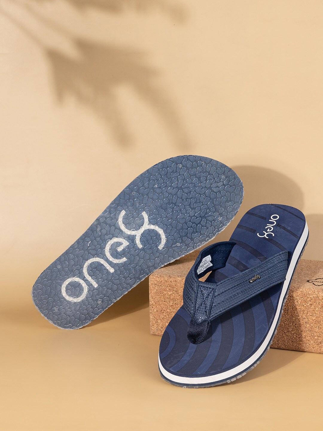 

One8 Men Printed Textured Anti-Skid Bounce Back Mid-Sole Water-Resistant Thong Flip-Flops, Navy blue