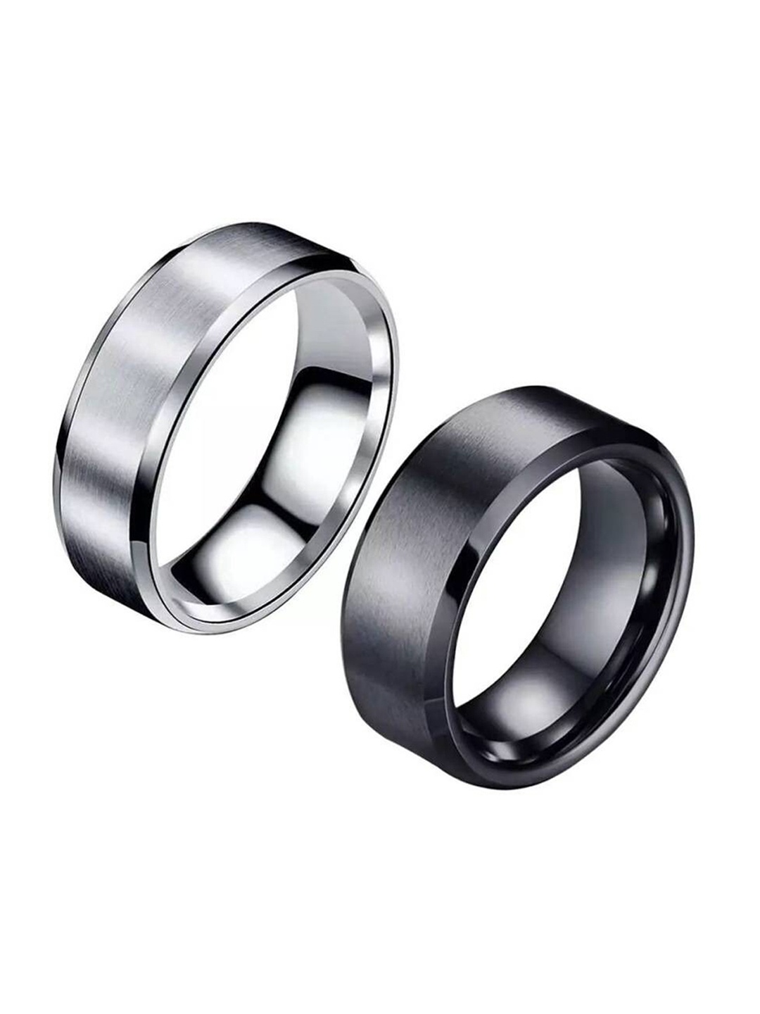 

VIEN Men Set Of 2 Silver-Plated Stainless Steel Couple Rings