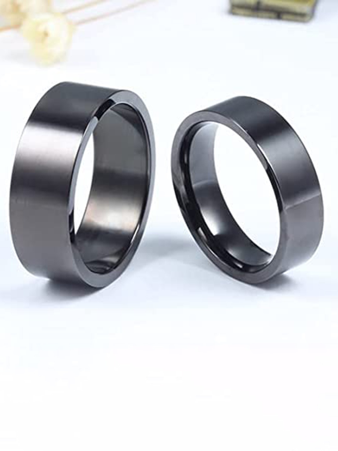 

VIEN Set Of 2 Stainless Steel Band Finger Ring, Black