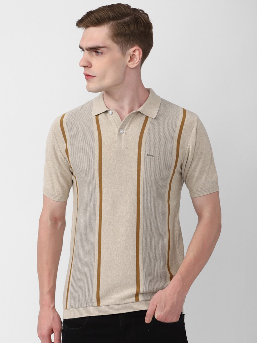 

Van Heusen Vertical Striped Polo Collar Pure Cotton T-Shirt, Beige