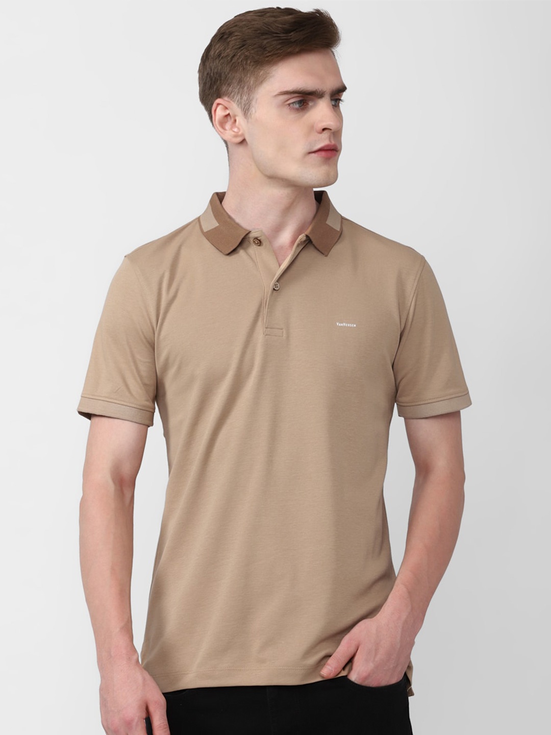 

Van Heusen Polo Collar Cotton T-Shirt, Brown