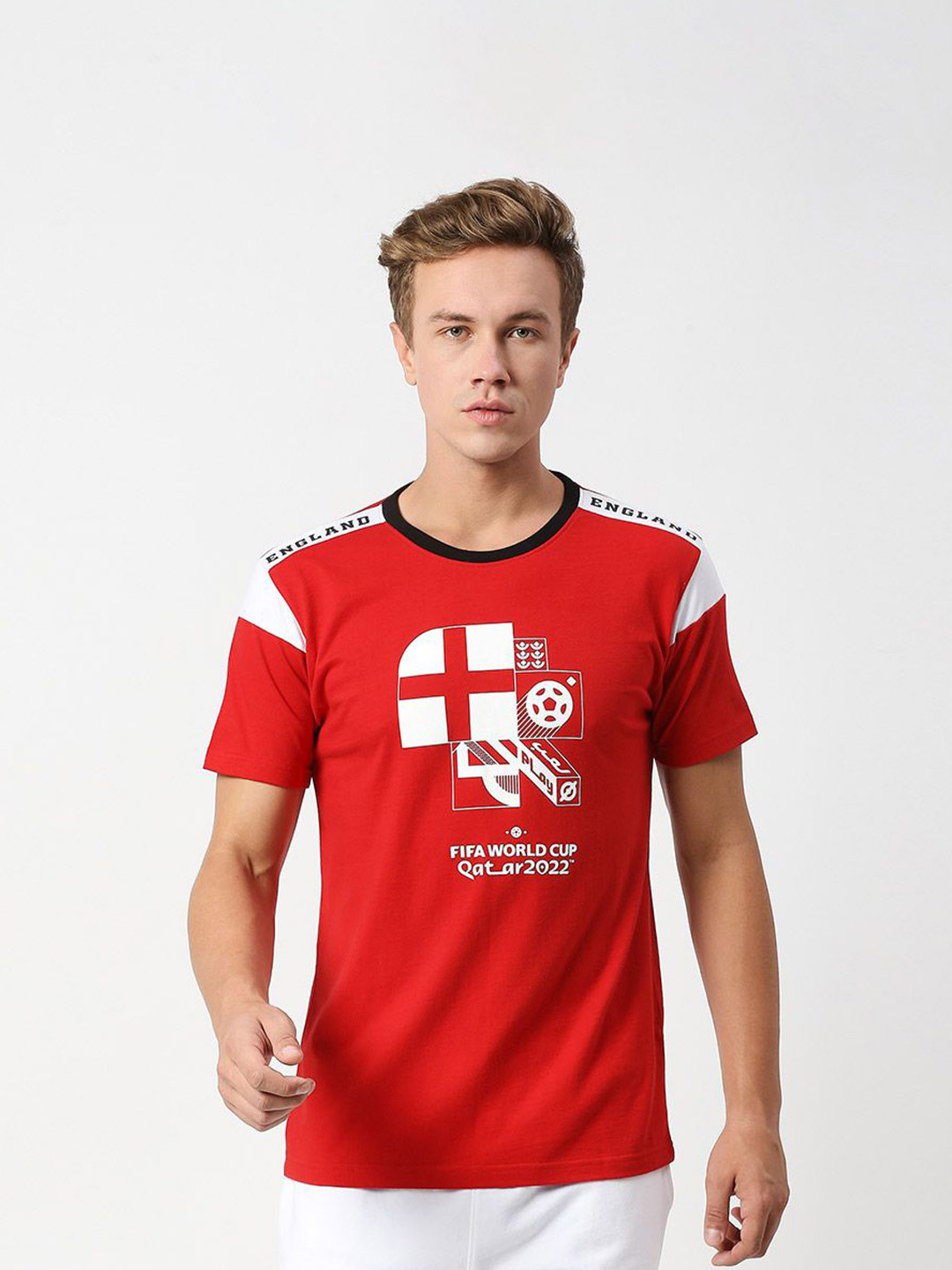 

FanCode England FIFA World-Cup Printed Cotton Bio Finish T-shirt, Red