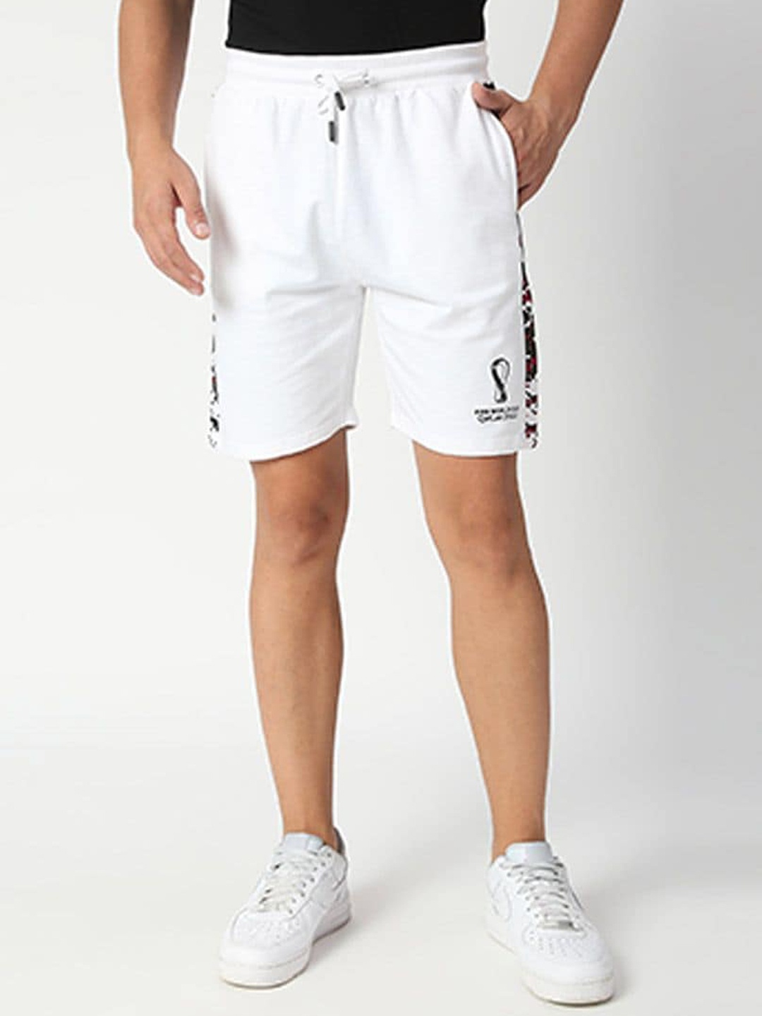 

FanCode Men Printed Mid Rise Regular Fit Cotton Sports Shorts, White