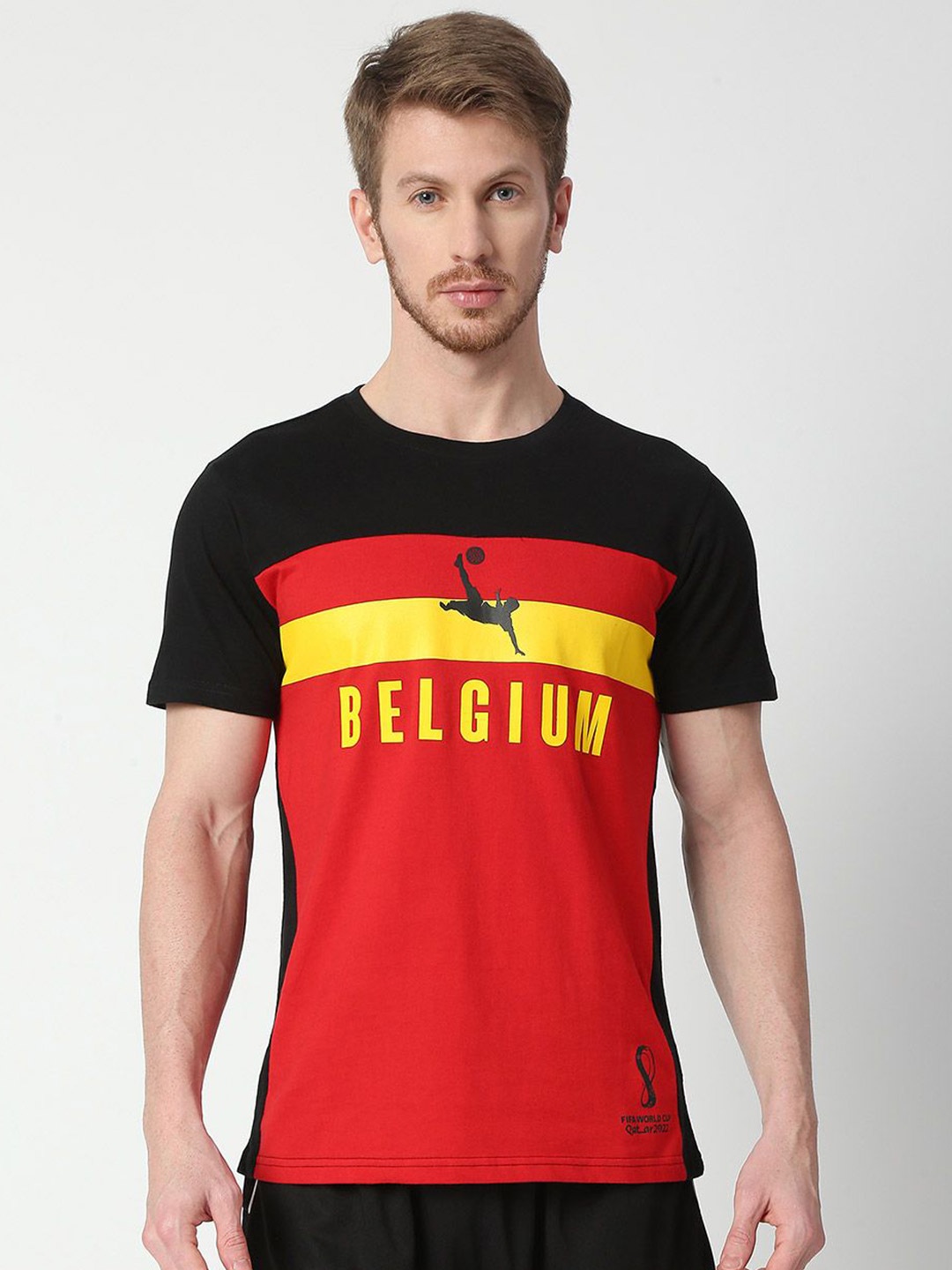 

FanCode Belgium FIFA World-Cup Colourblocked Cotton Bio Finish T-shirt, Red