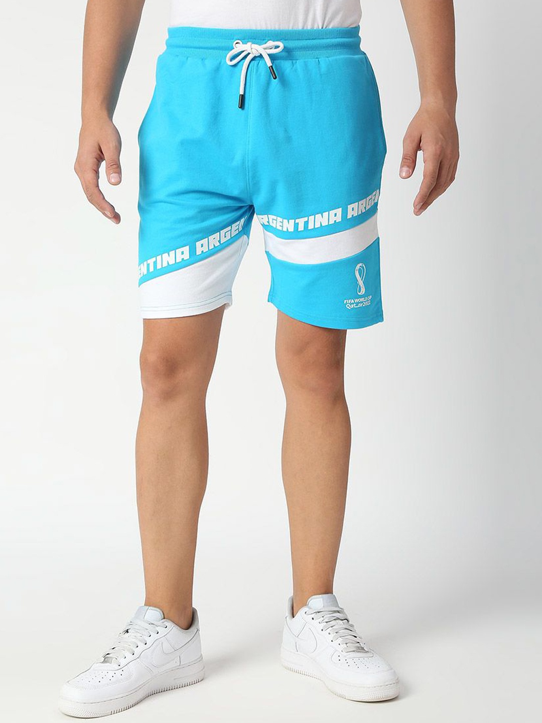 

FanCode Men Typography Printed Cotton Sports Shorts, Turquoise blue