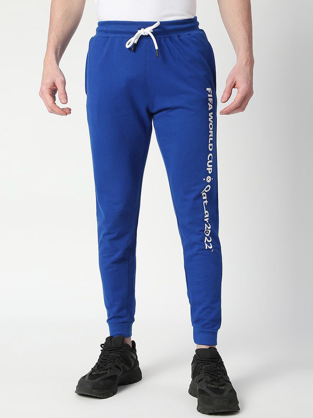 

FanCode Men Typography Printed Cotton Joggers, Blue