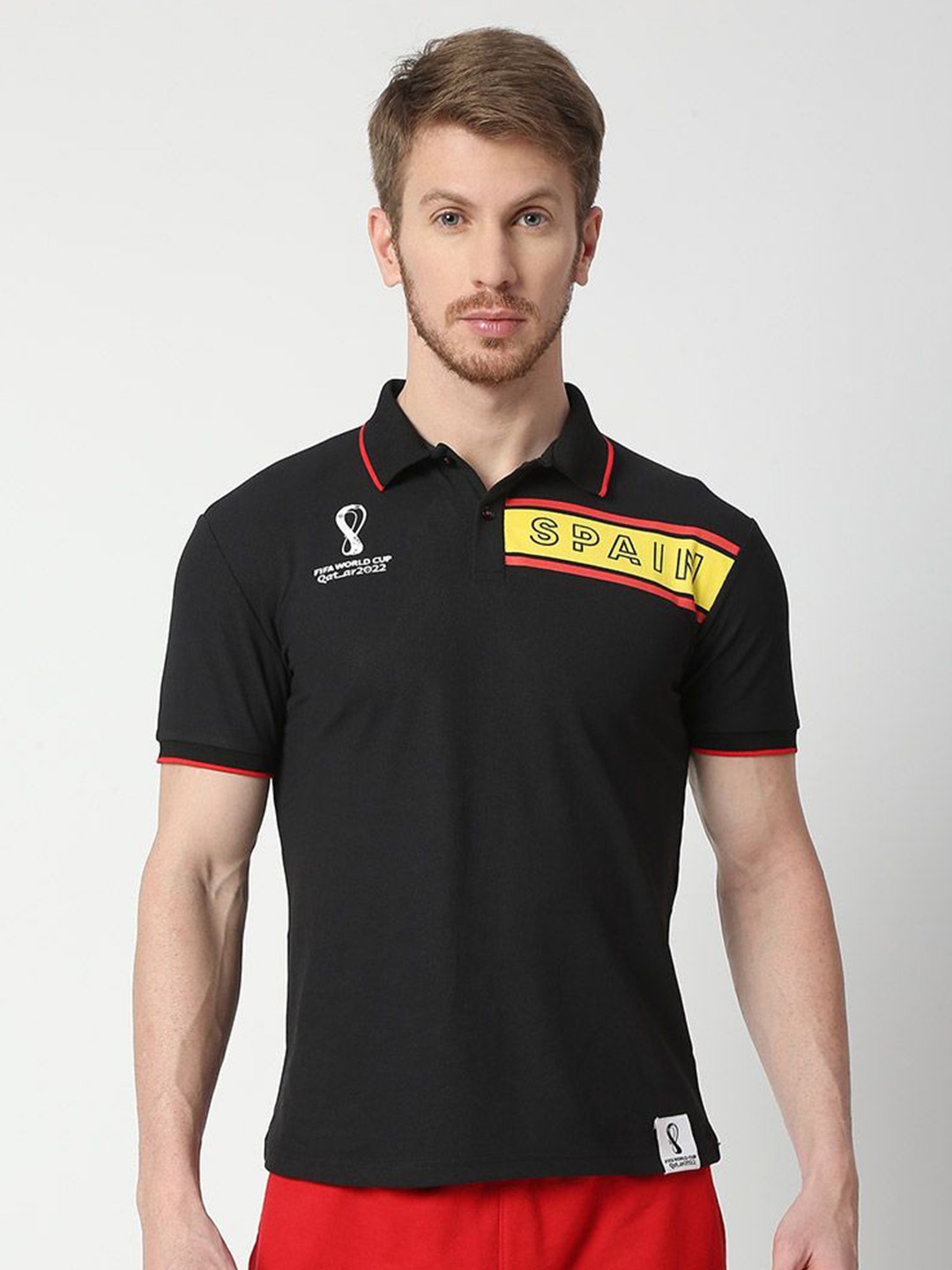 

FanCode Fifa World-Cup Typography Printed Polo Collar Sports T-shirt, Black