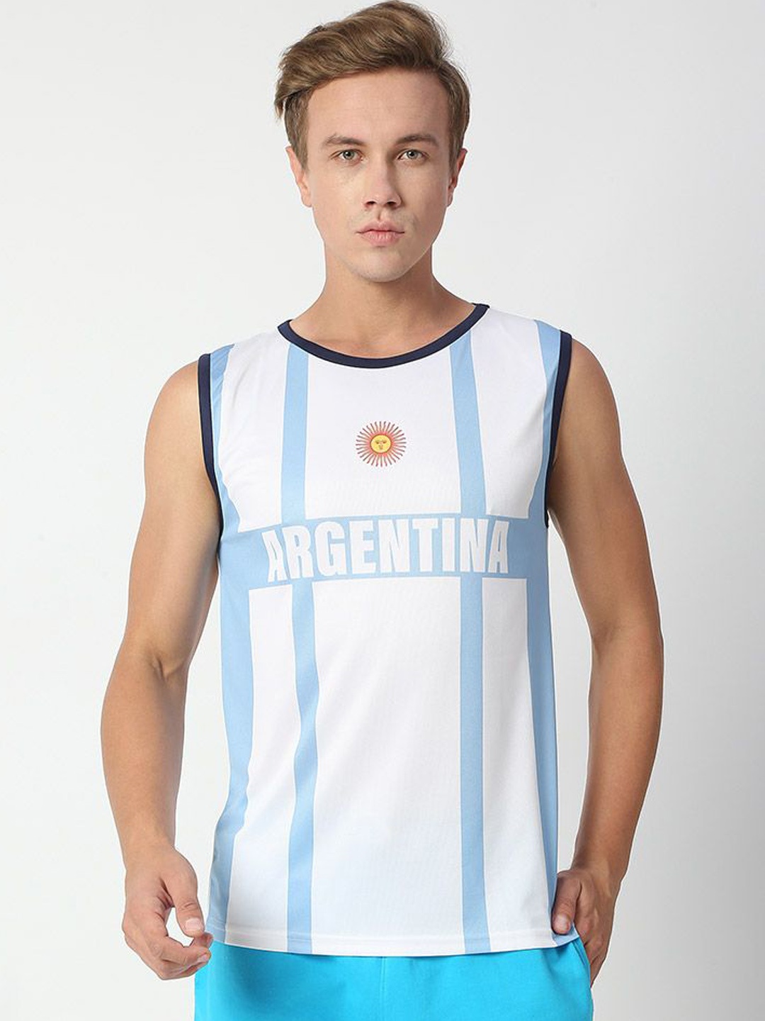 

FanCode Graphic Printed Round Neck Basic Sports Vest, White