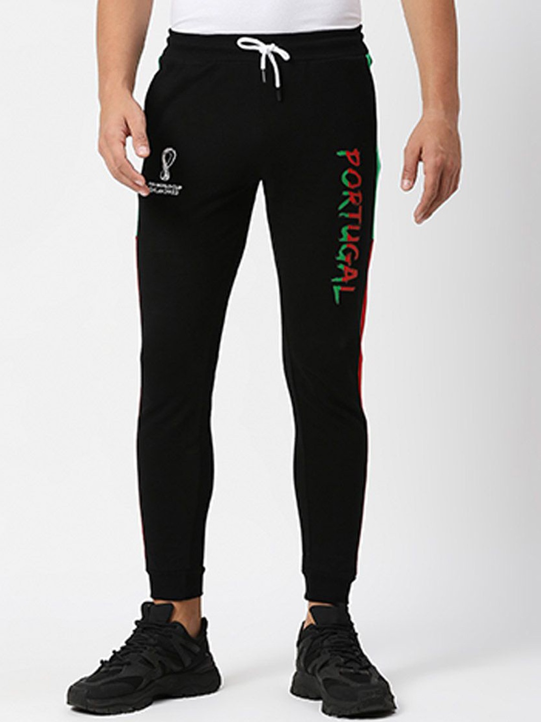 

FanCode Men Portugal FIFA WC'22 Printed Cotton Joggers, Black