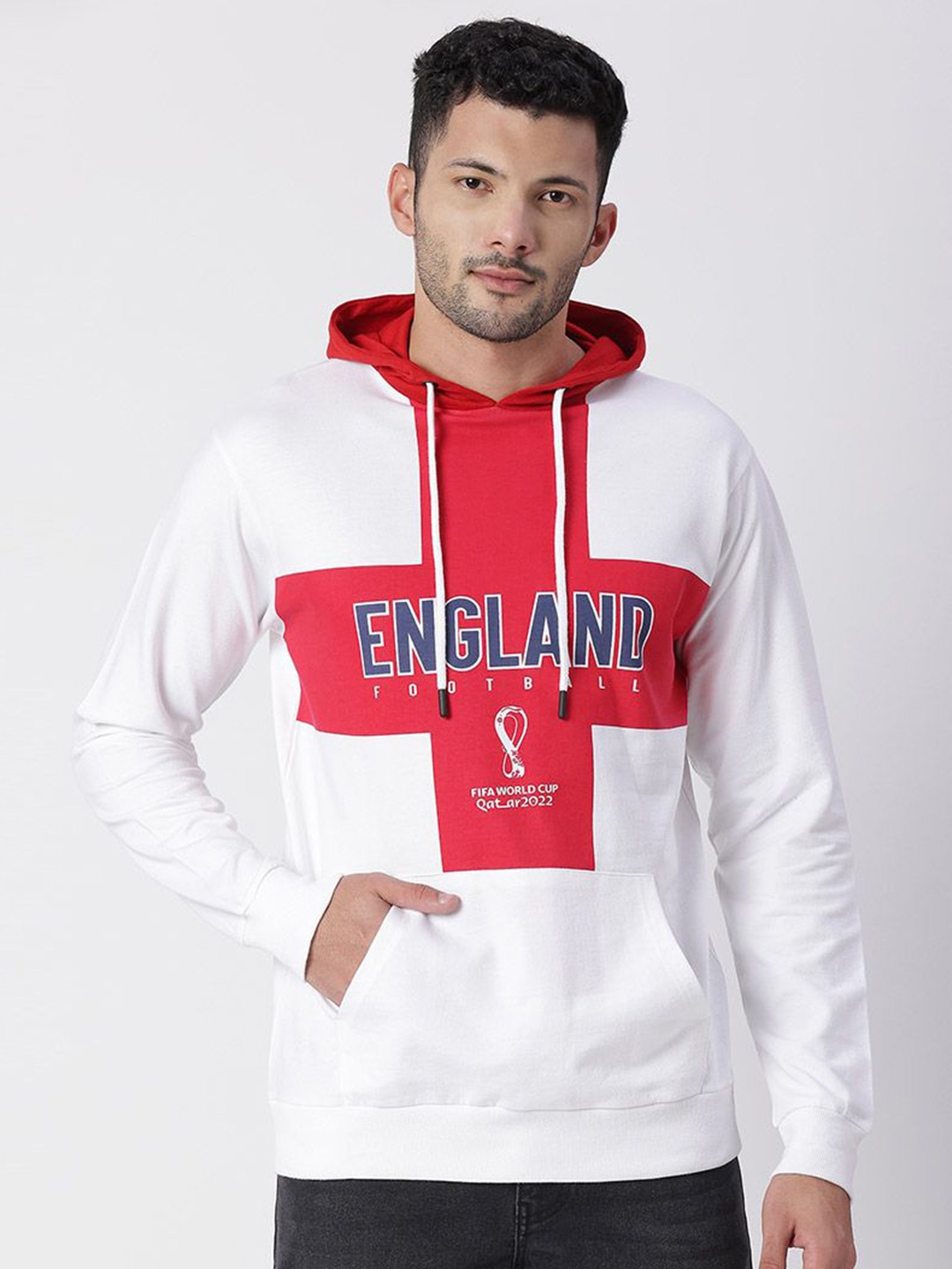 

FanCode Men Red Printed Hooded Sweatshirt