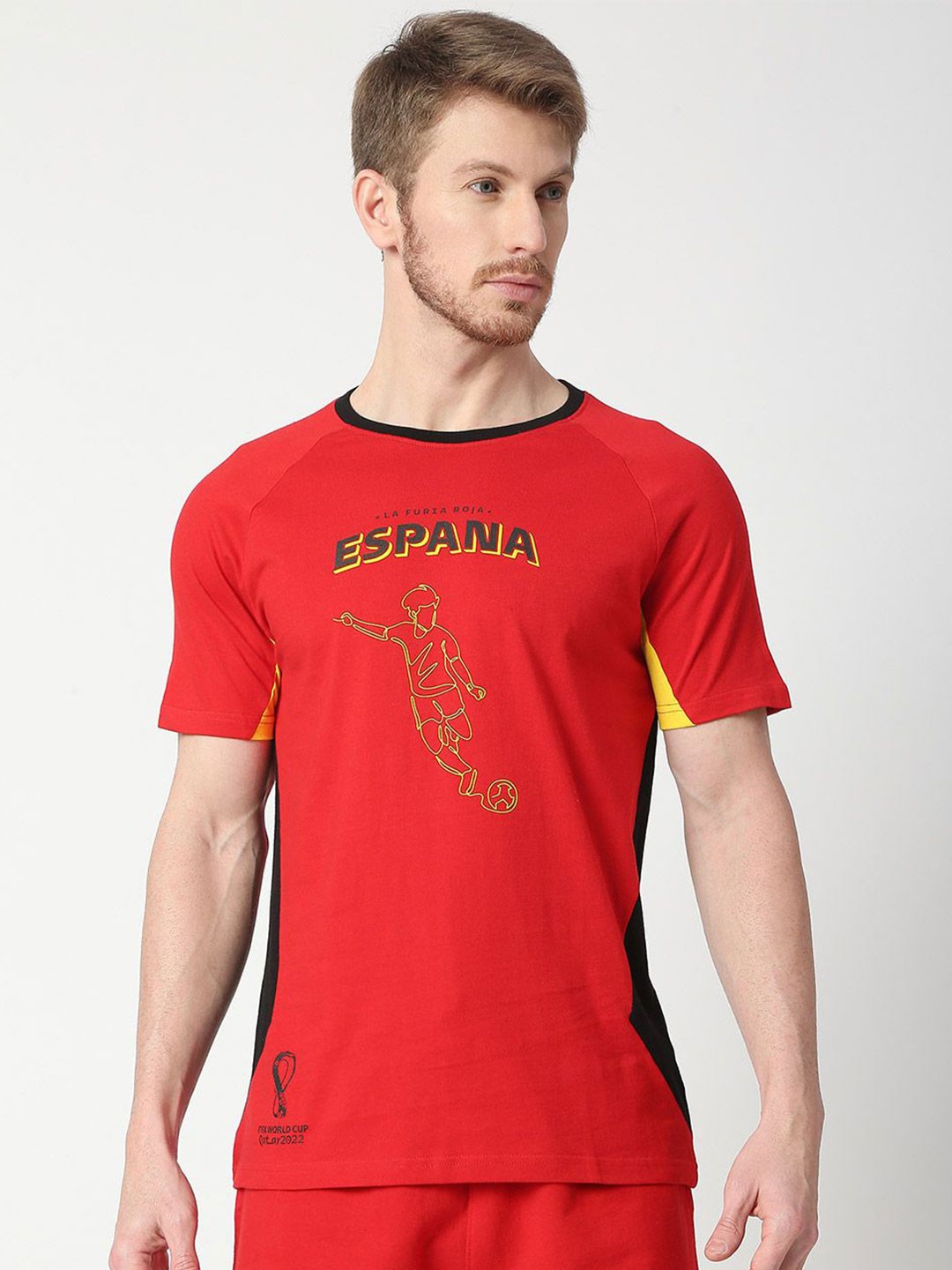 

FanCode Spain FIFA WC'22 Typography Printed Cotton Bio Finish Sports T-shirt, Red